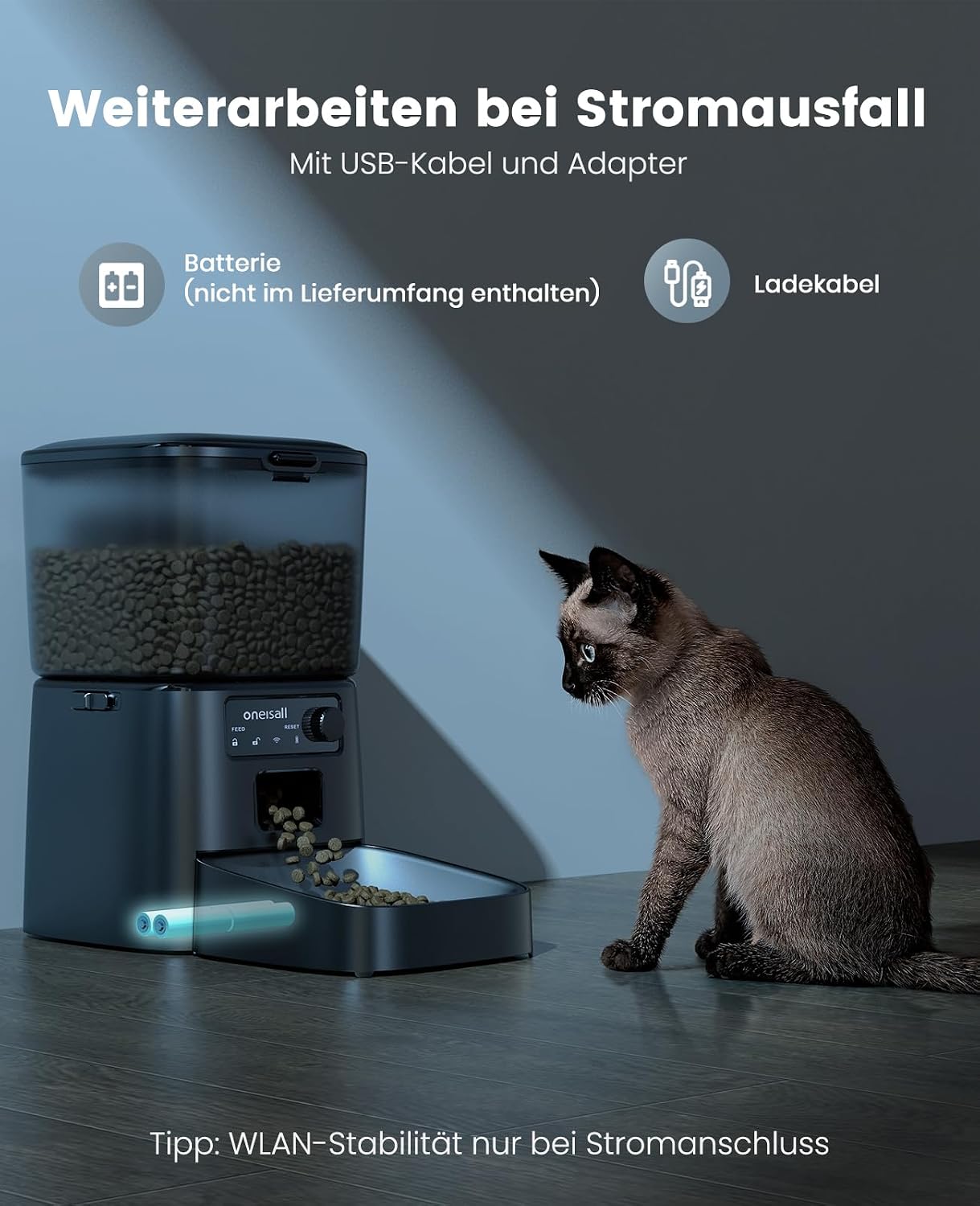 oneisall Futterautomat Katze WiFi App‑Steuerung 1-12 Mahlzeiten Edelstahlnapf