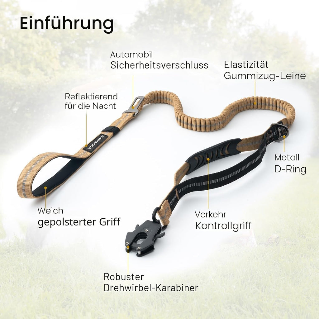 Taktische Hundeleine 1,2-1,8 m mit Schnellverschlusskarabiner reflektierend