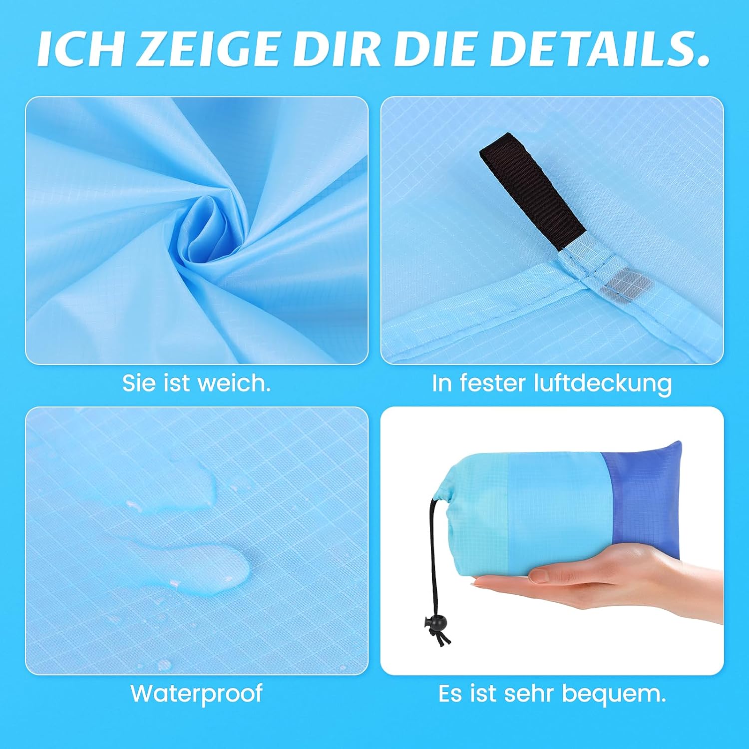 Sandfreie Stranddecke 210x200 cm wasserdicht ultraleicht XXL mit Tragetasche