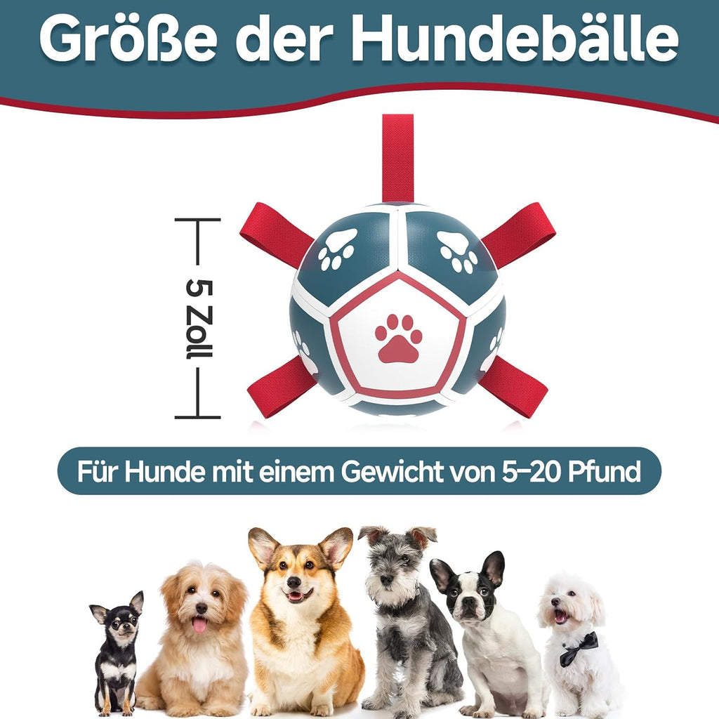 HETOO Hundeball mit Griff 8 Zoll Rot/Blau, interaktives Hundespielzeug S-XL