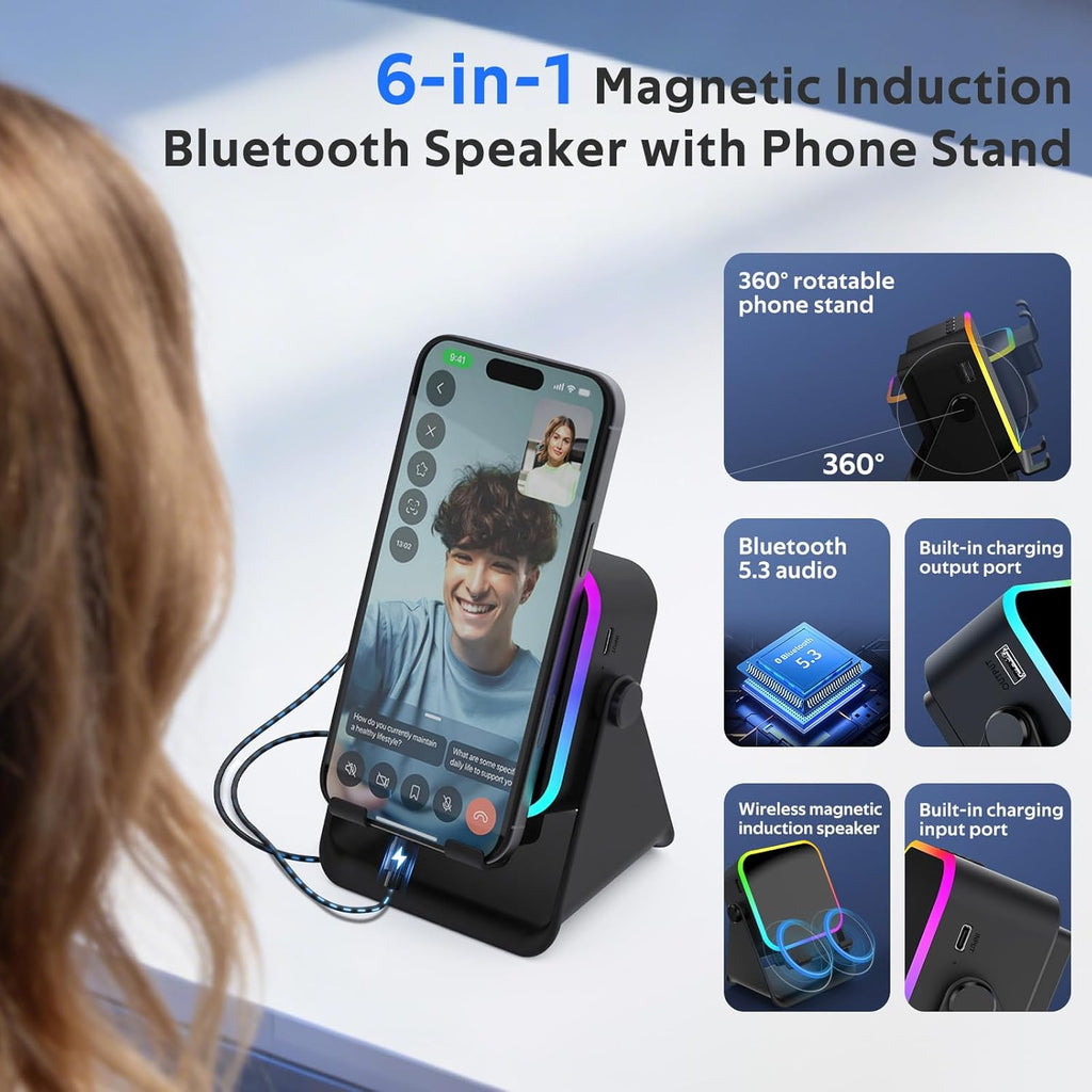 BIIB Bluetooth Induktionslautsprecher mit Telefonstaender Geschenk fuer Maenner