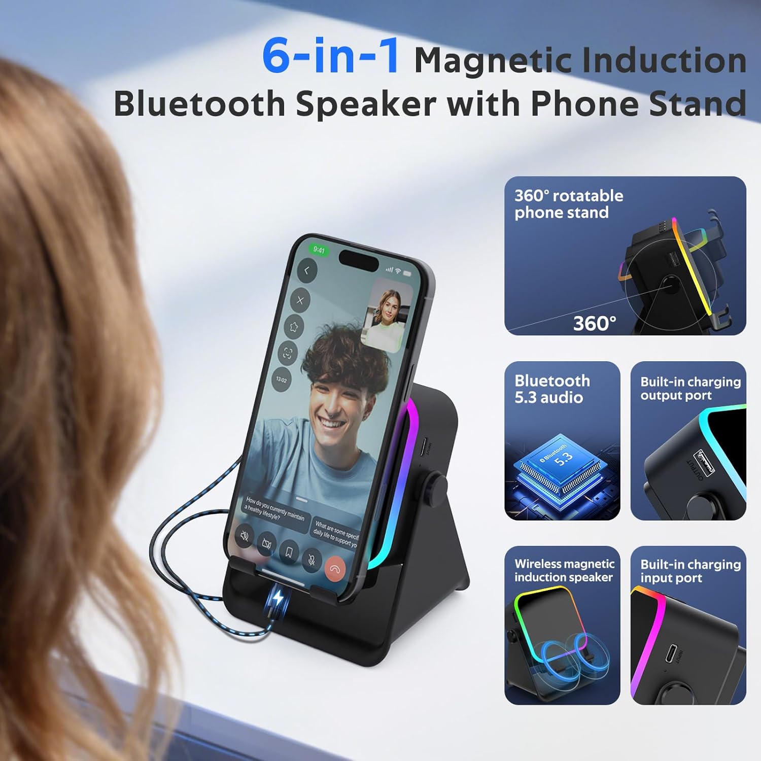 BIIB Bluetooth Induktionslautsprecher mit Telefonstaender Geschenk fuer Maenner