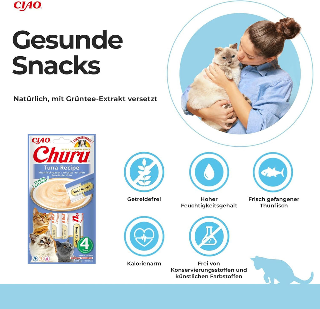 INABA Churu cremige Katzenleckerlies Thunfisch Tube, 30% Fisch, getreidefrei