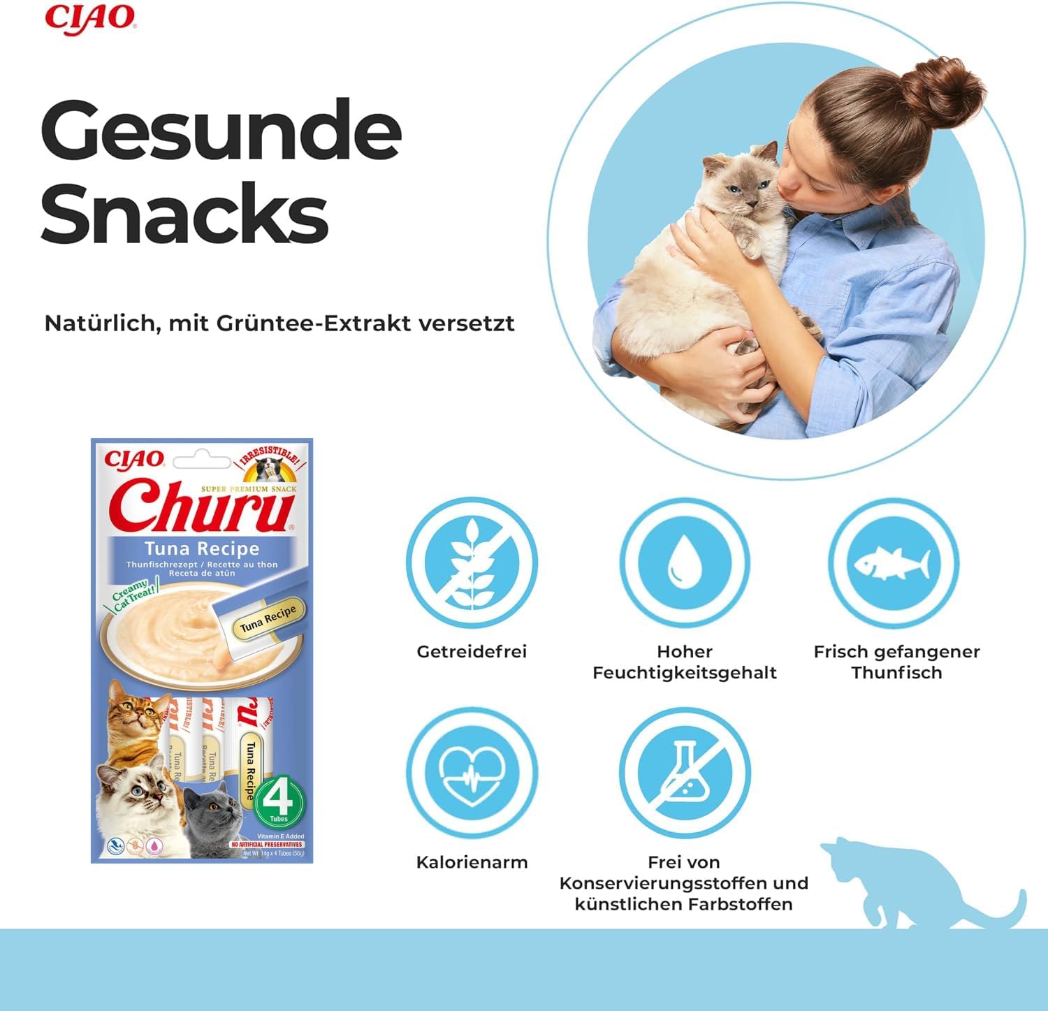 INABA Churu cremige Katzenleckerlies Thunfisch Tube, 30% Fisch, getreidefrei