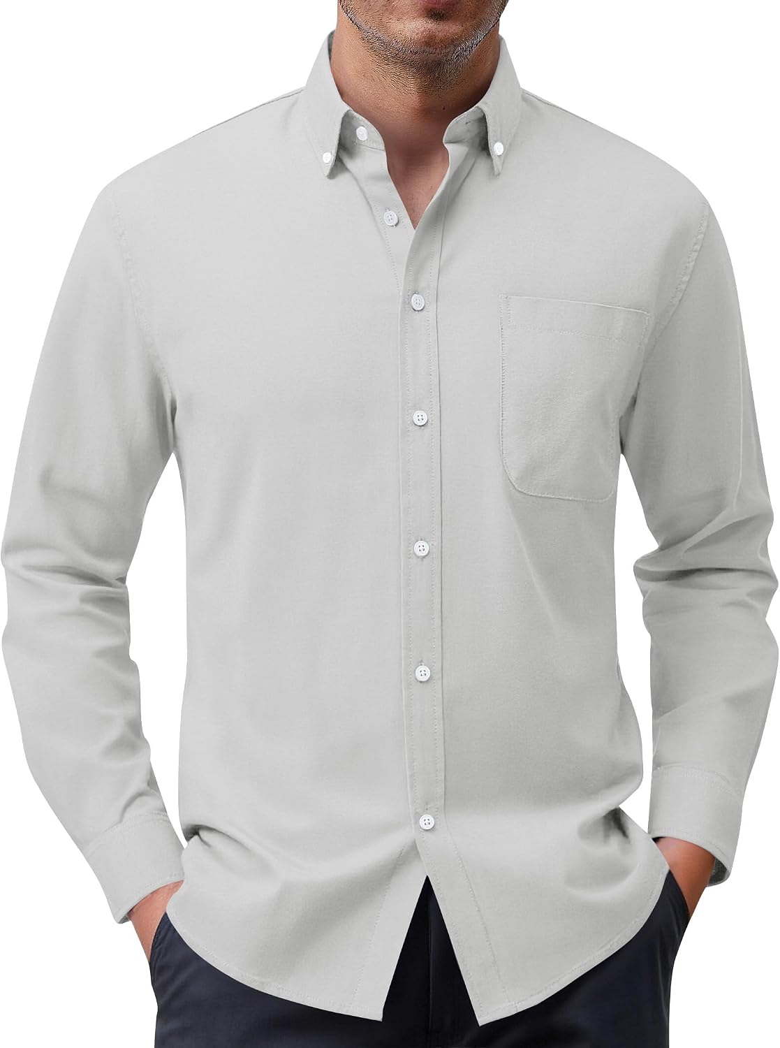 Siliteelon Herren Oxford Hemd Langarm 100% Baumwolle buegelfrei S-5XL
