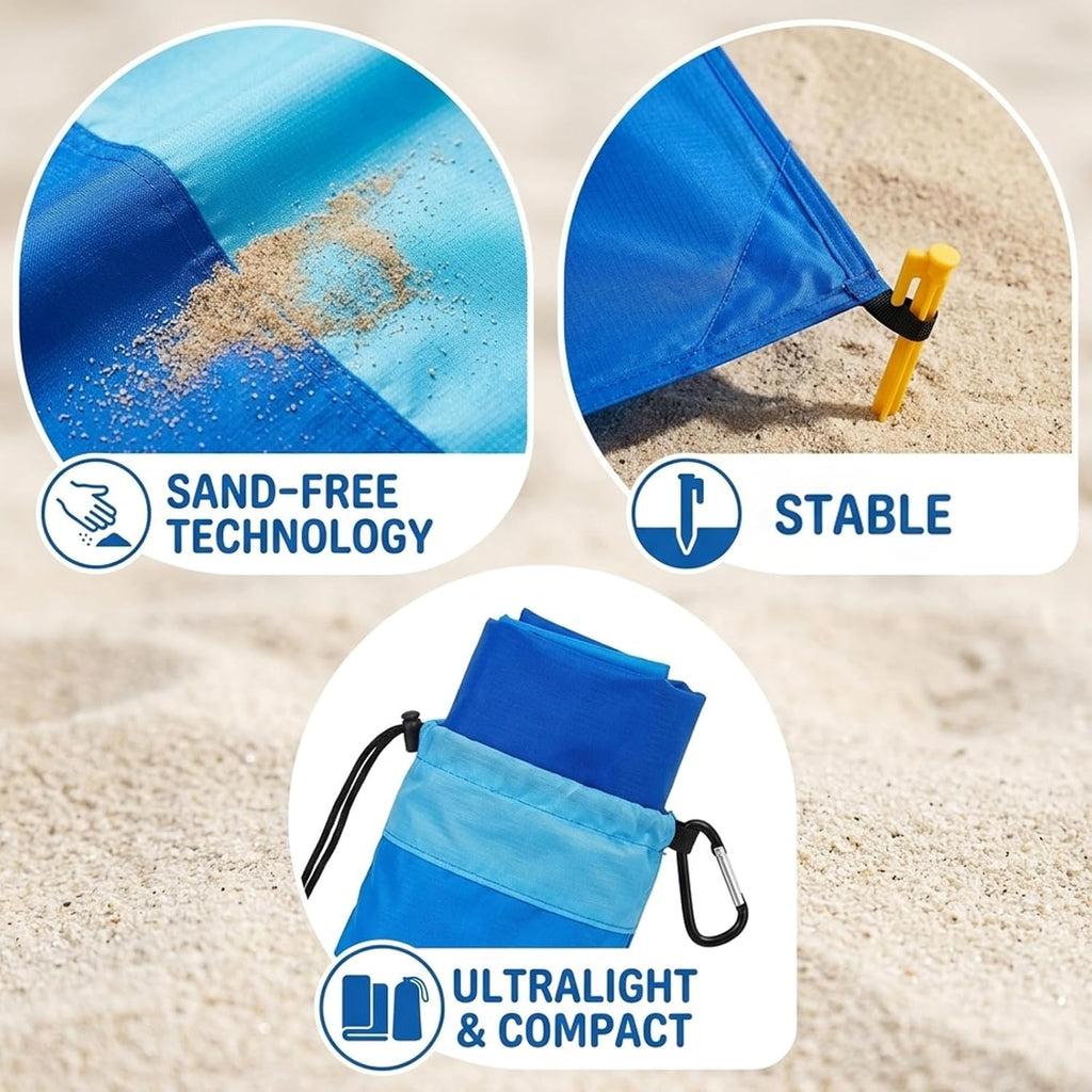 Stranddecke 210x200 cm sandfrei ultraleicht faltbar fuer Strand Picknick Camping