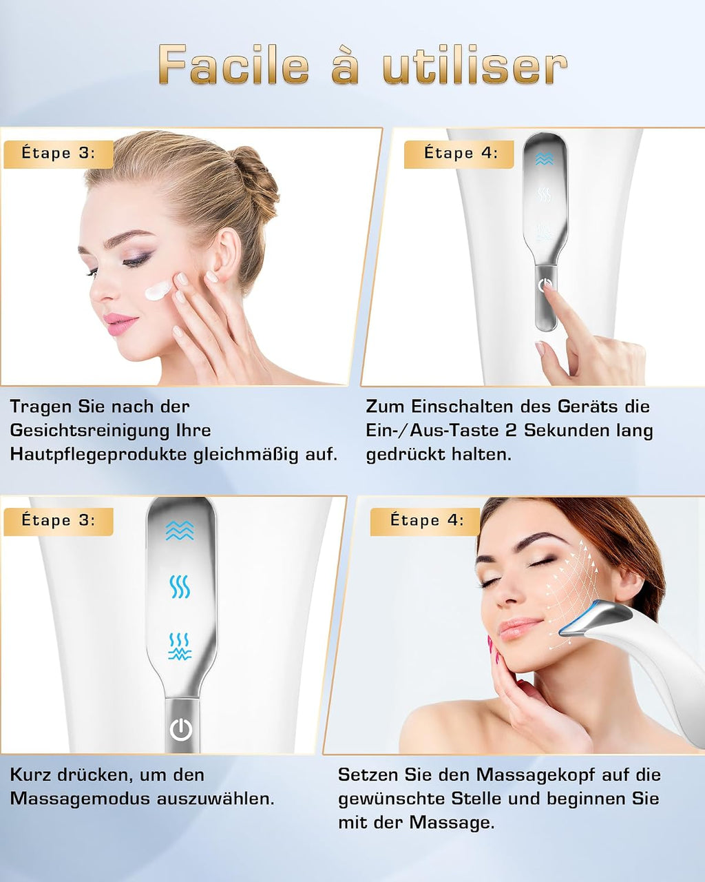EMS Gesichtsmassagegeraet mit LED Lifting und Waerme 45°C Anti-Falten
