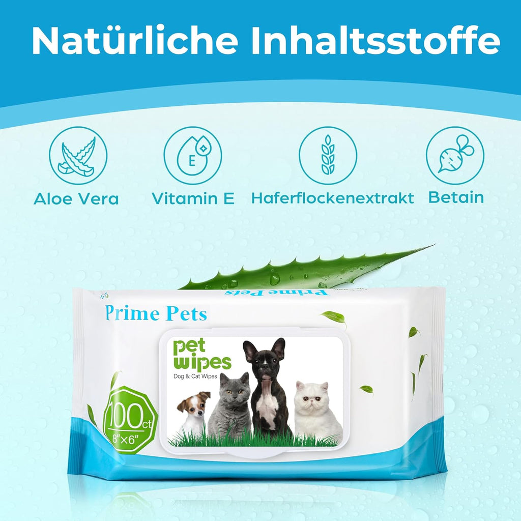 PrimePets Feuchttuecher fuer Hund und Katze 3x100 Stueck unparfuemiert