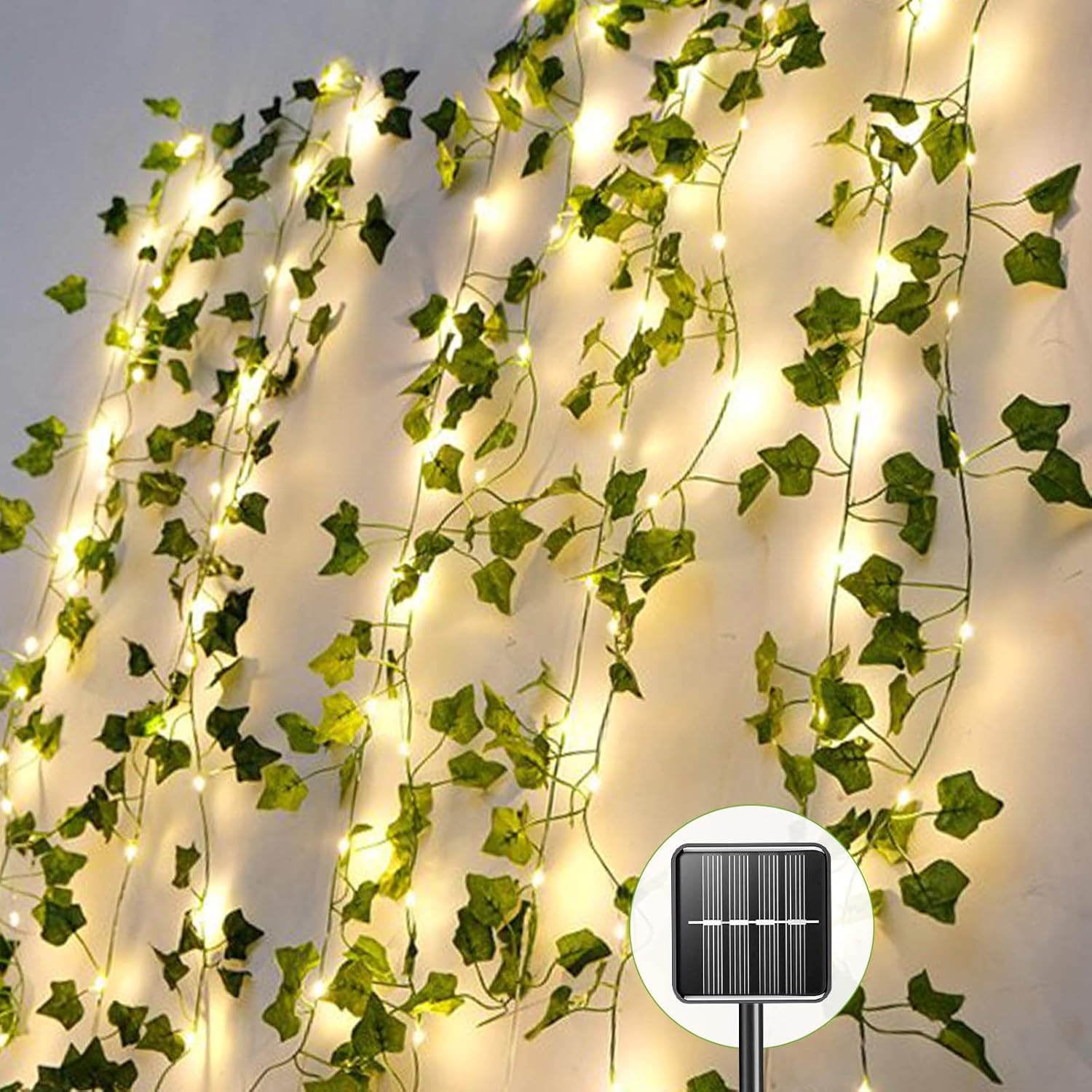 Efeu Lichterkette Solar 60 LED, 8 Modi, wasserdicht, Aussen 2m-12m