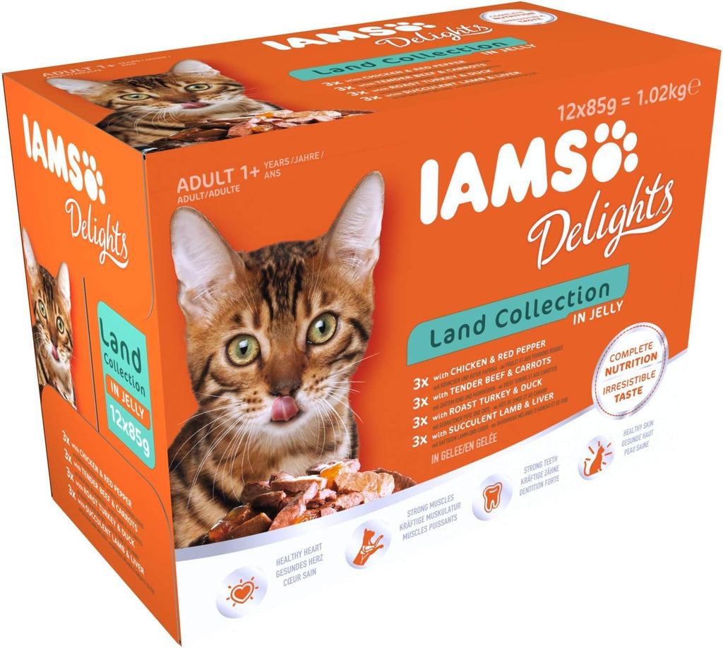 IAMS Delights Land Collection Katzenfutter Nass 12x85g Verschiedene Fleis