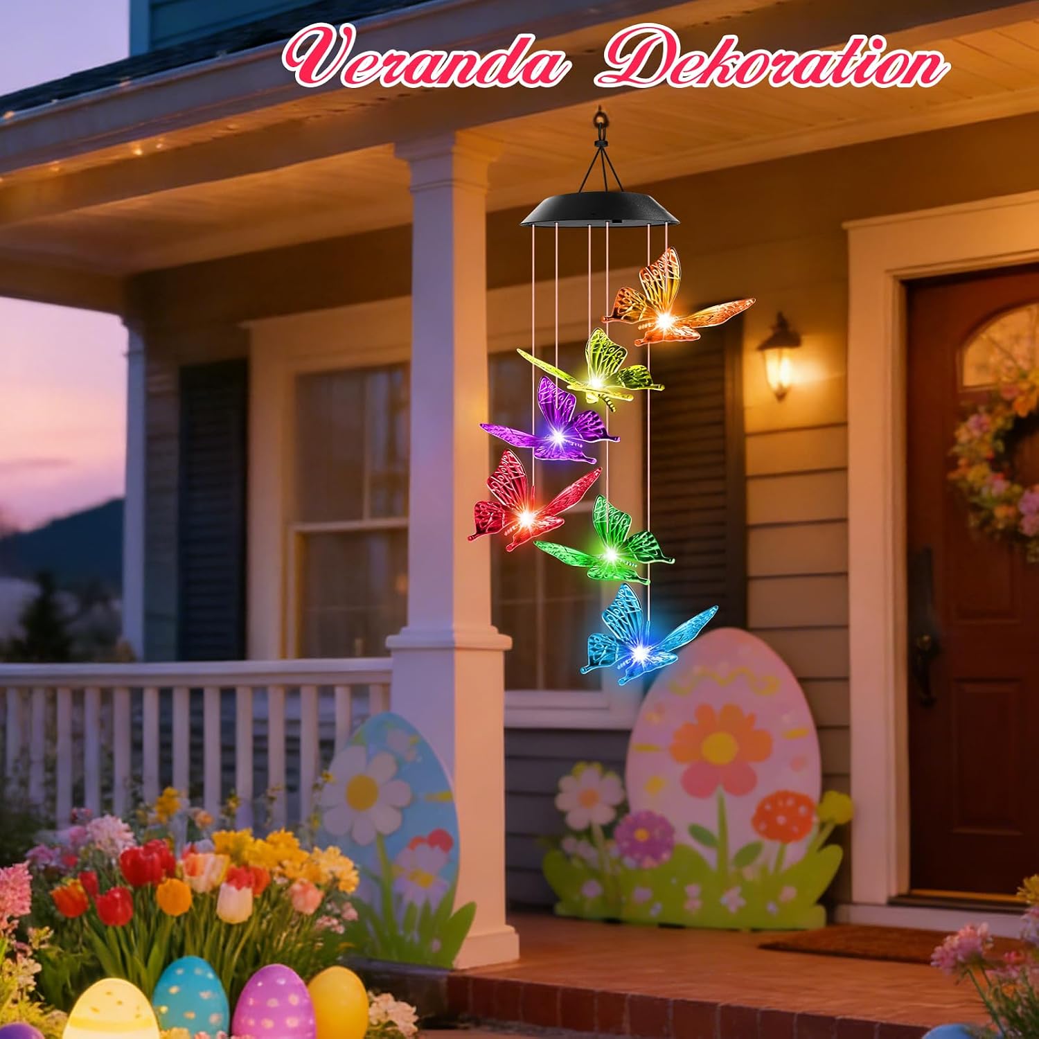Schmetterling Solarlampe haengend fuer Garten Balkon wetterfest - Solar Windspiel