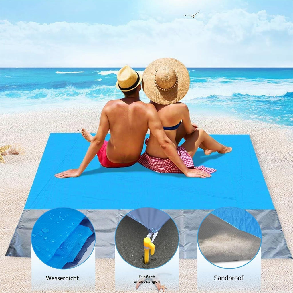Picknickdecke 200 cm x 210 cm wasserdicht Stranddecke mit 4 Erdnaegeln