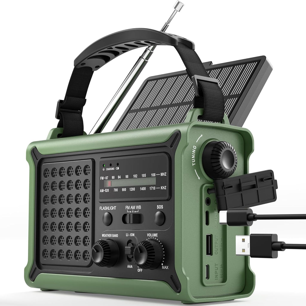 ROCAM Notfallradio 12000mAh mit Solarpanel, Kurbel, AM/FM, USB, SOS-Licht
