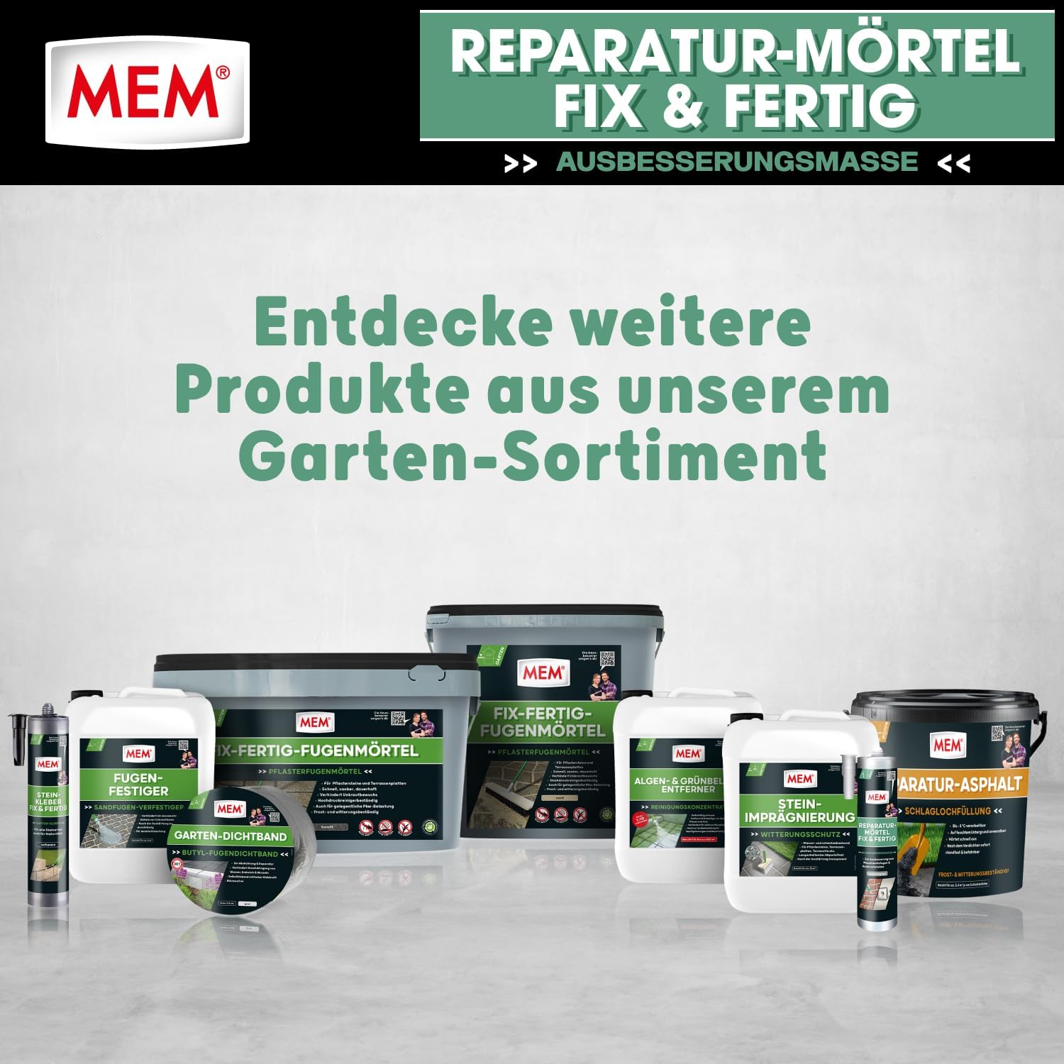 MEM Reparaturmoertel Zementgrau fuer Innen und Aussen