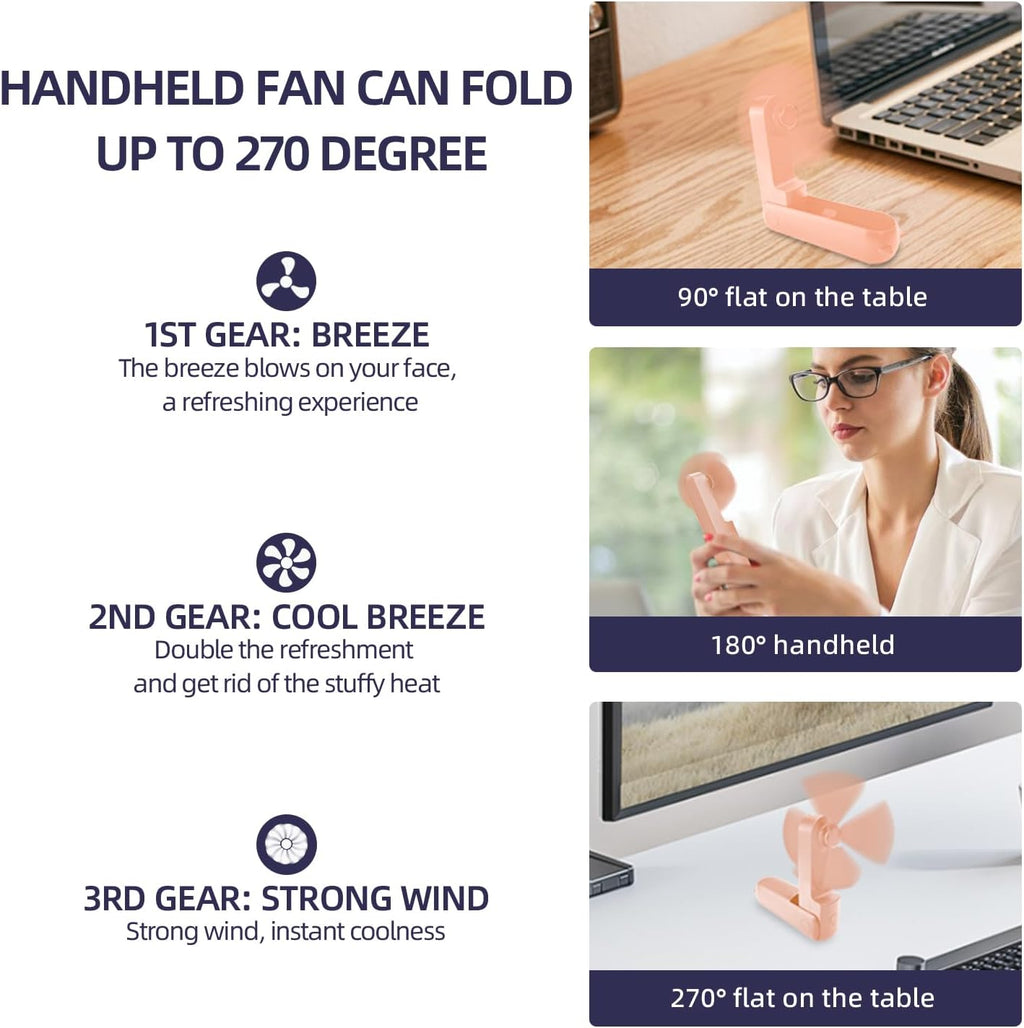 Jsdoin Mini Handventilator wiederaufladbar faltbar USB 3 Geschwindigkeiten
