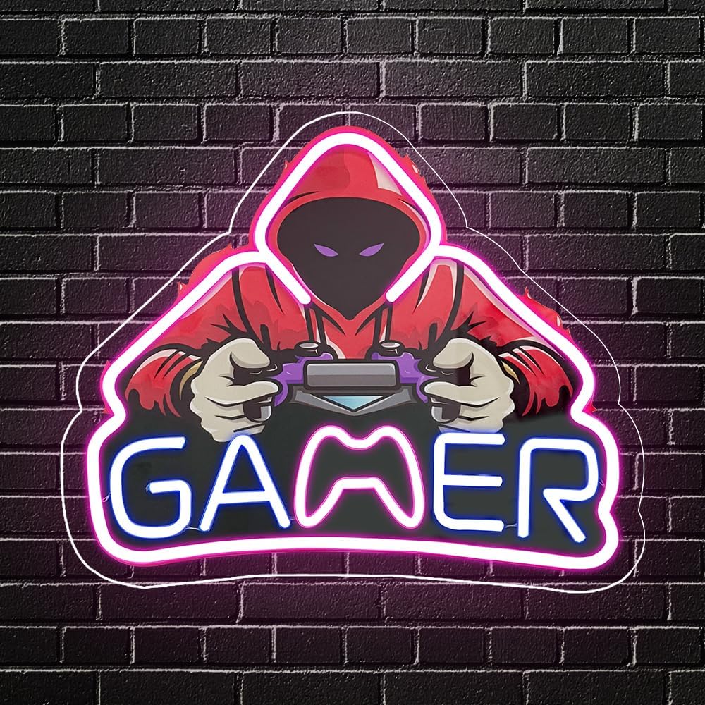 Gamingzone LED Neon Schild ‚Game Zone‘ Wanddekoration fuer Gamer Teens