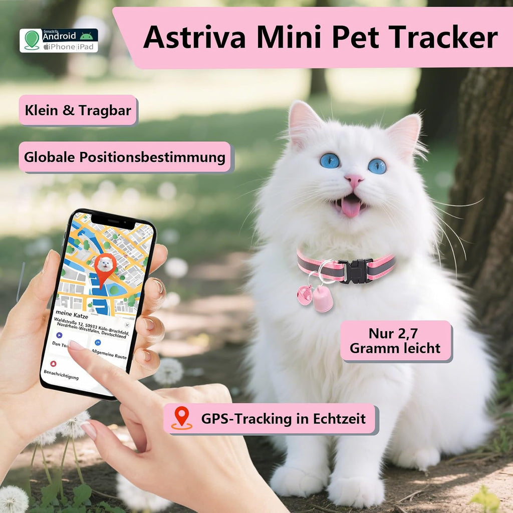 GPS Tracker fuer Katze und Hund Mini Halsband Tracker ohne Abo mit weltweiter Ortung