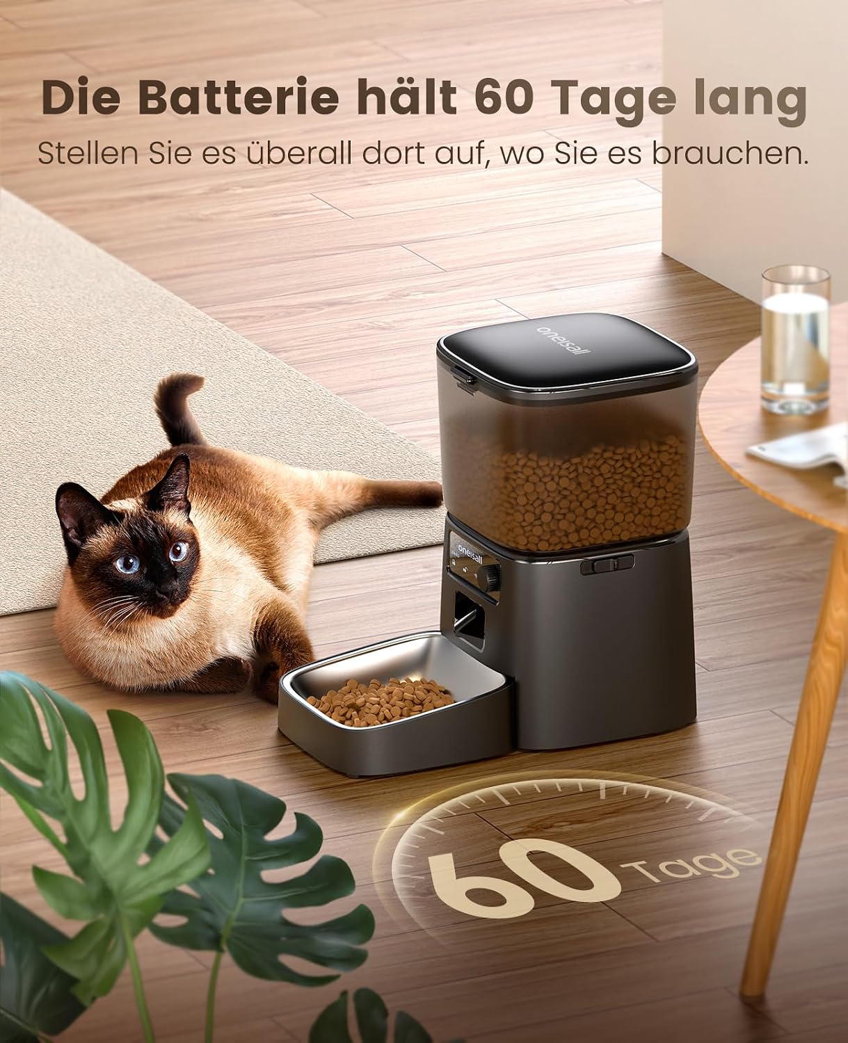 oneisall Futterautomat Katze WiFi App‑Steuerung 1-12 Mahlzeiten Edelstahlnapf