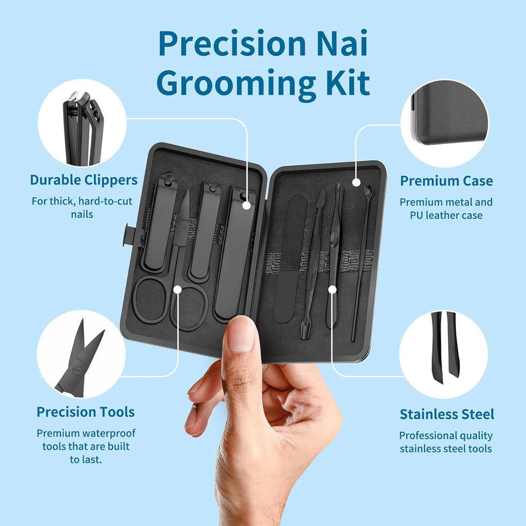 Herren Manikuere Set 8-teilig Edelstahl Reiseset Nagelknipser Pinzette