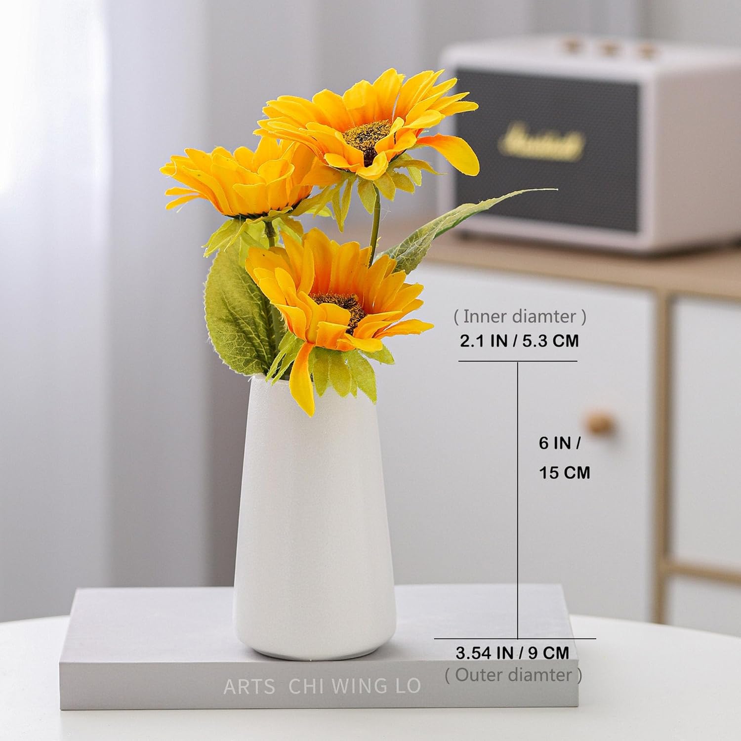 Keramikvase 15 cm Weiss - Minimalistische Blumen- und Pampasgrasvase