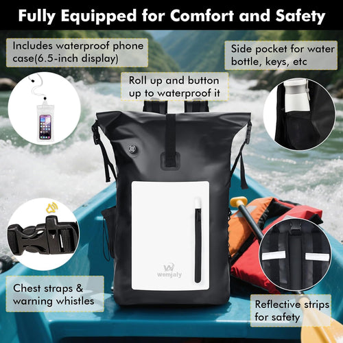 30L Rolltop Rucksack wasserdicht mit Laptopfach und IPX8 Handyhuelle