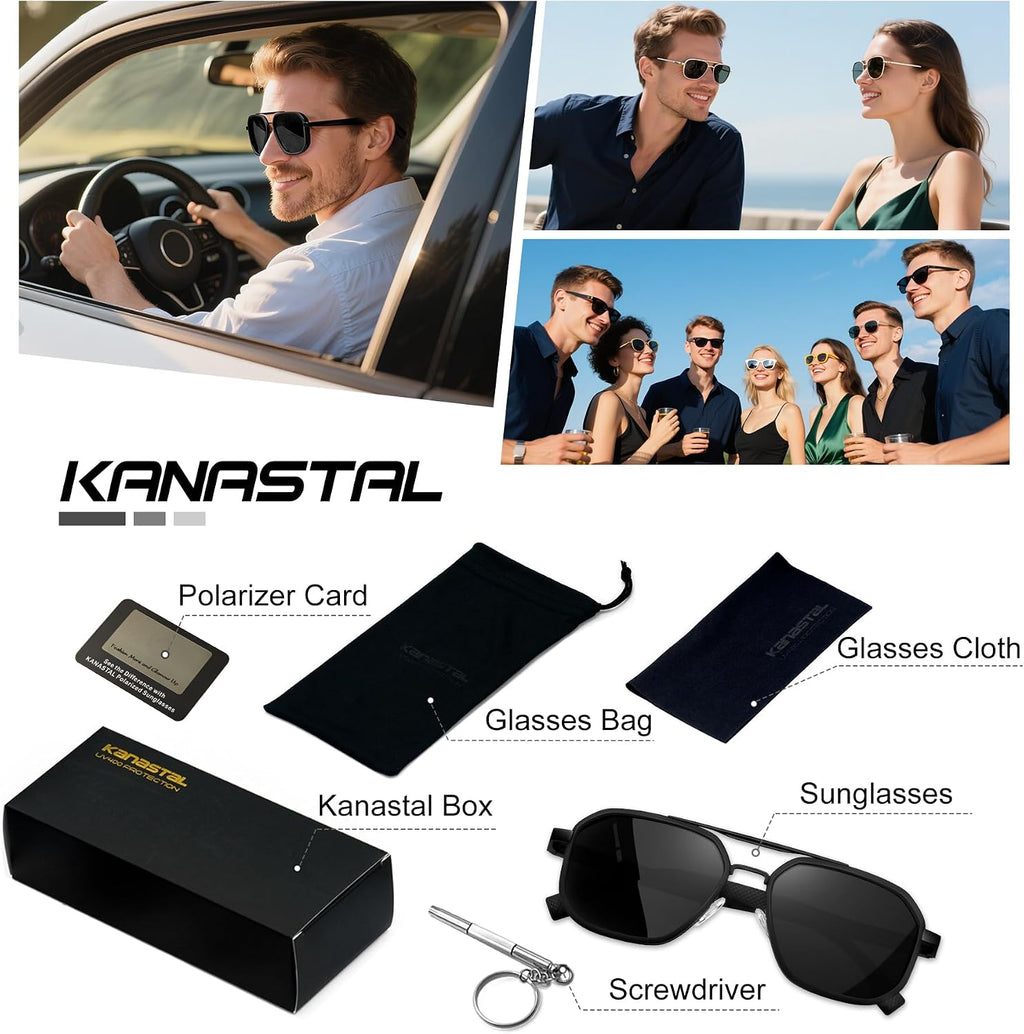 KANASTAL Herren Sonnenbrille polarisiert quadratisch Metallrahmen UV400