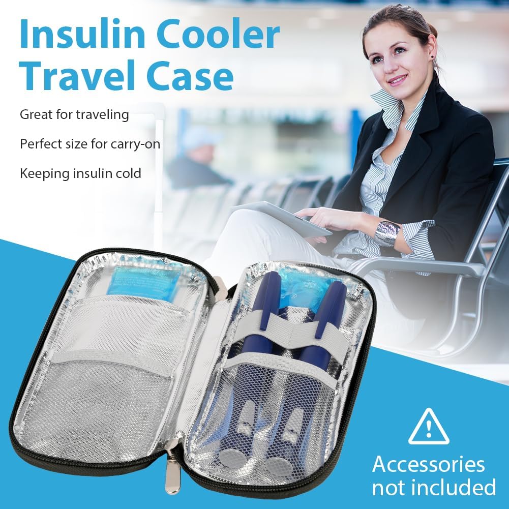 ACWOO Insulin Kuehltasche mit 2 Kuehlakkus, Tasche fuer Insulinpens Schwarz