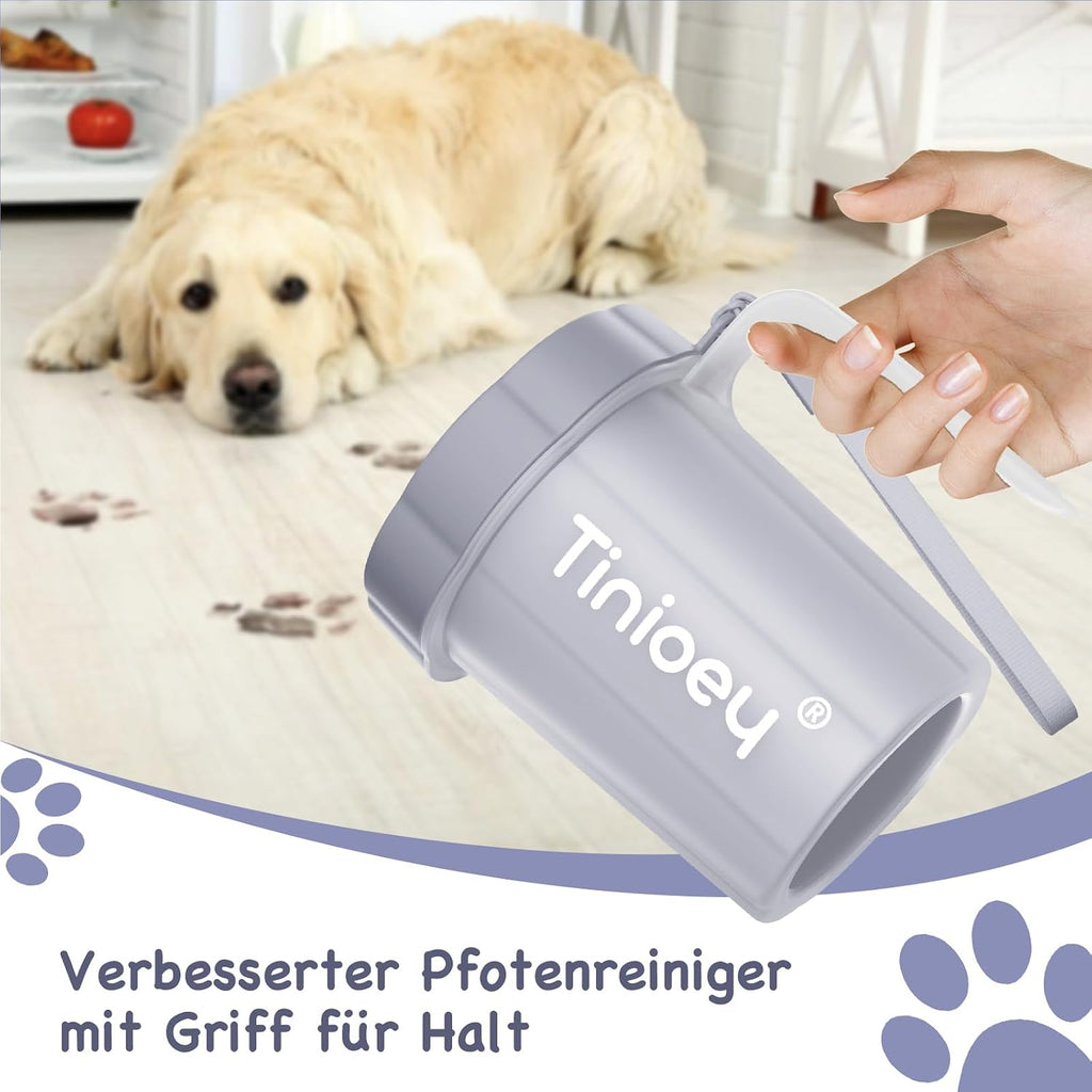 Pfotenreiniger fuer Hunde mit Griff 4 Handtuecher und Badebuerste Grau
