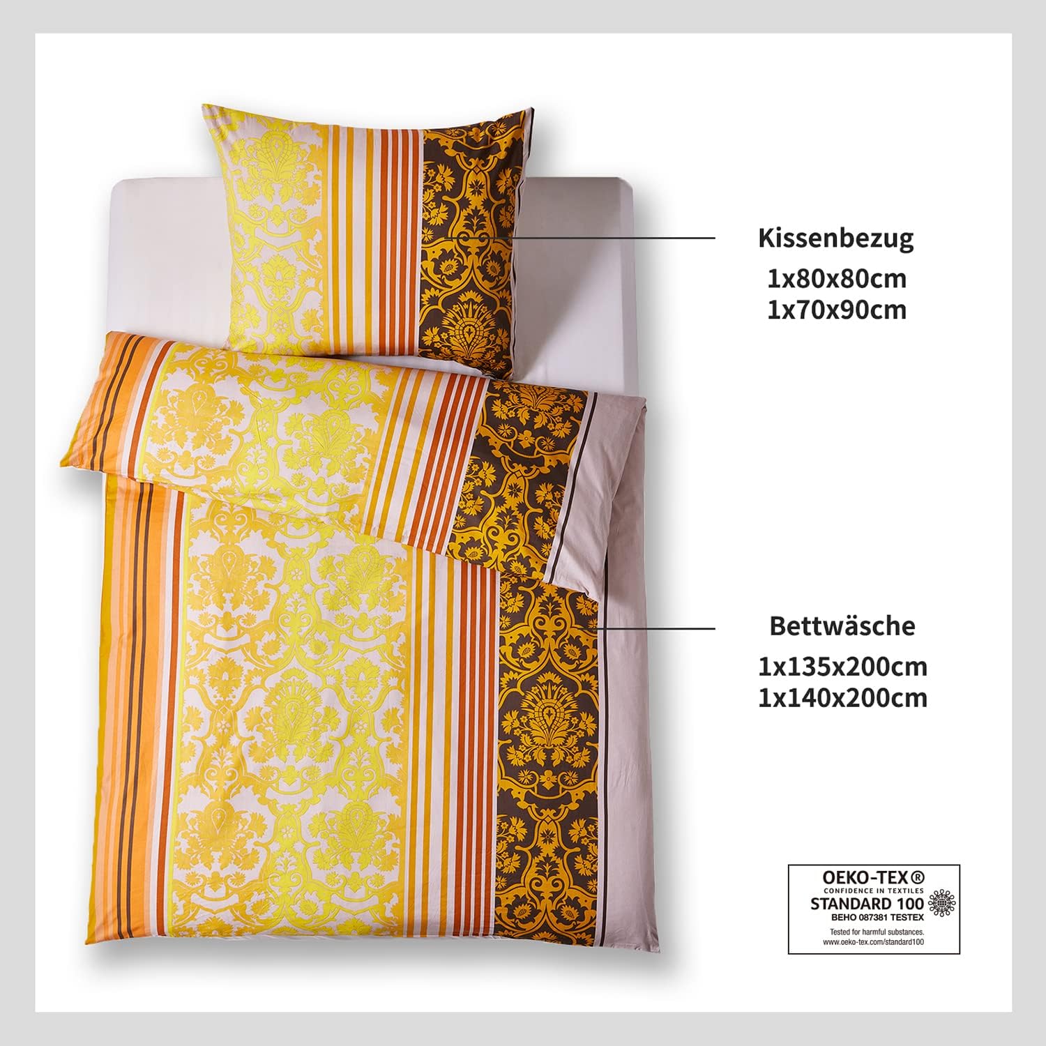 HENGWEI Bettwaesche 135x200 Baumwolle 2-teilig lila Blumen Streifen OeKO-TEX
