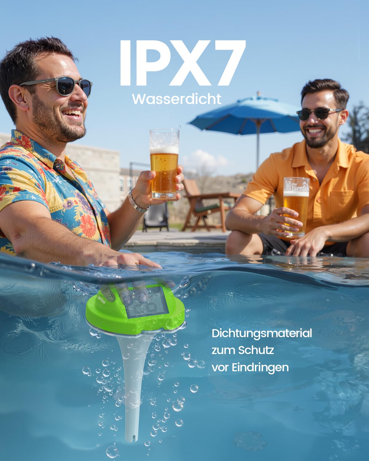 Poolthermometer schwimmend mit Doppelanzeige, digitale Temperaturanzeige IPX7