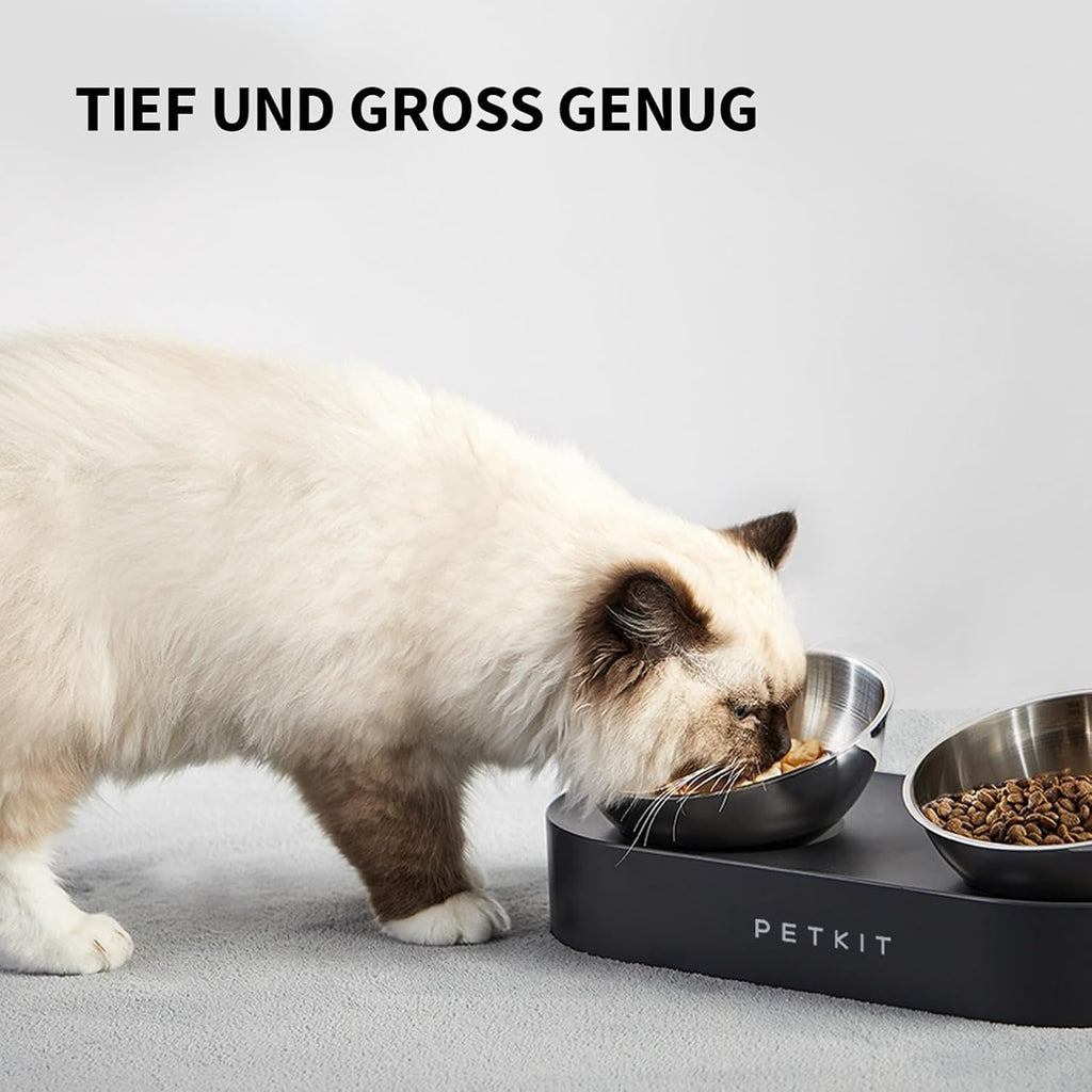 Katzen Futternapf Set Edelstahl erhoeht rutschfest mit Halter