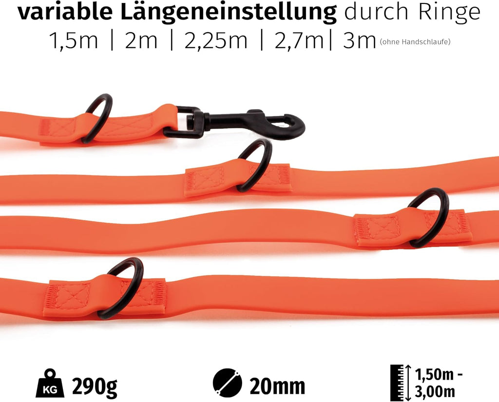 Floxik PVC Hundeleine verstellbar 2m-3m Schwarz - wasserfest schmutzabweisend