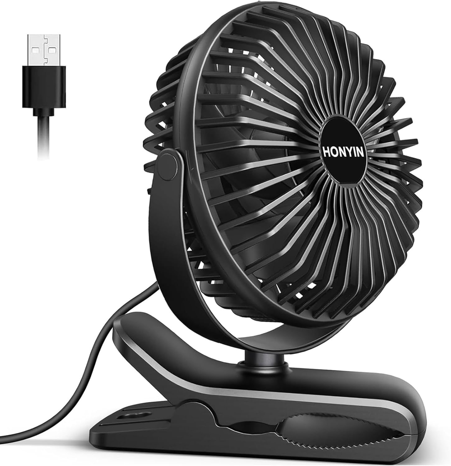 HONYIN Mini Ventilator mit Clip 720° drehbar USB 3 Stufen starke Klammer