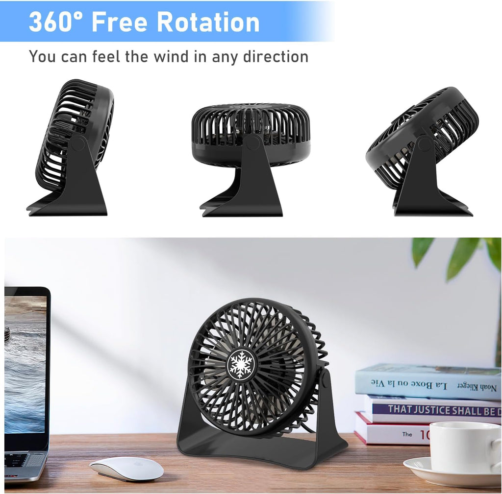 JATEKA Mini USB Tischventilator 3 Stufen 360° schwenkbar leise schwarz
