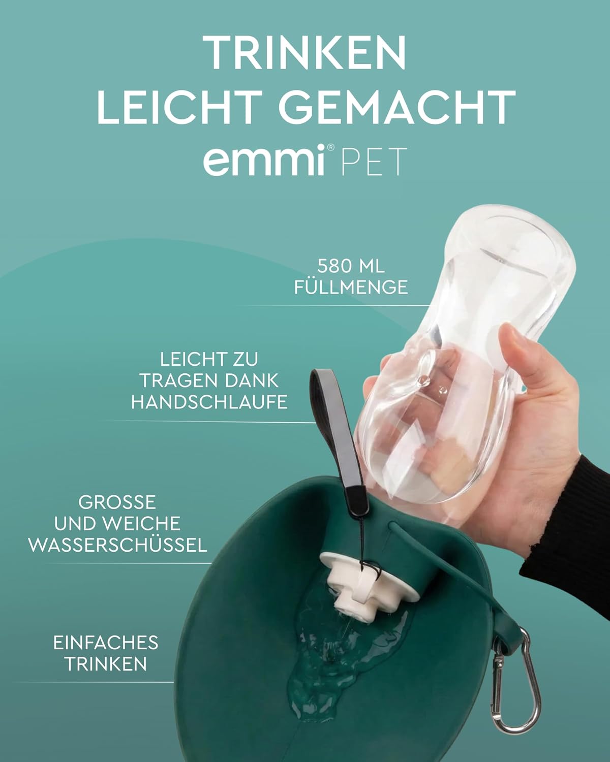 emmi‑PET Hundetrinkflasche mit Futterbehaelter Dunkelgruen