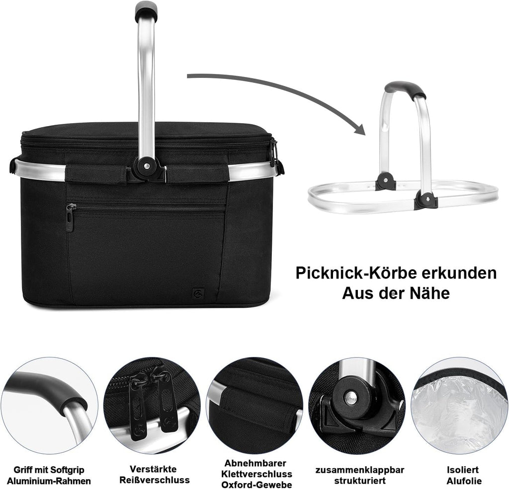 ALLCAMP Kuehlkorb faltbar mit Deckel und Aluminiumrahmen L-XL Thermotasche
