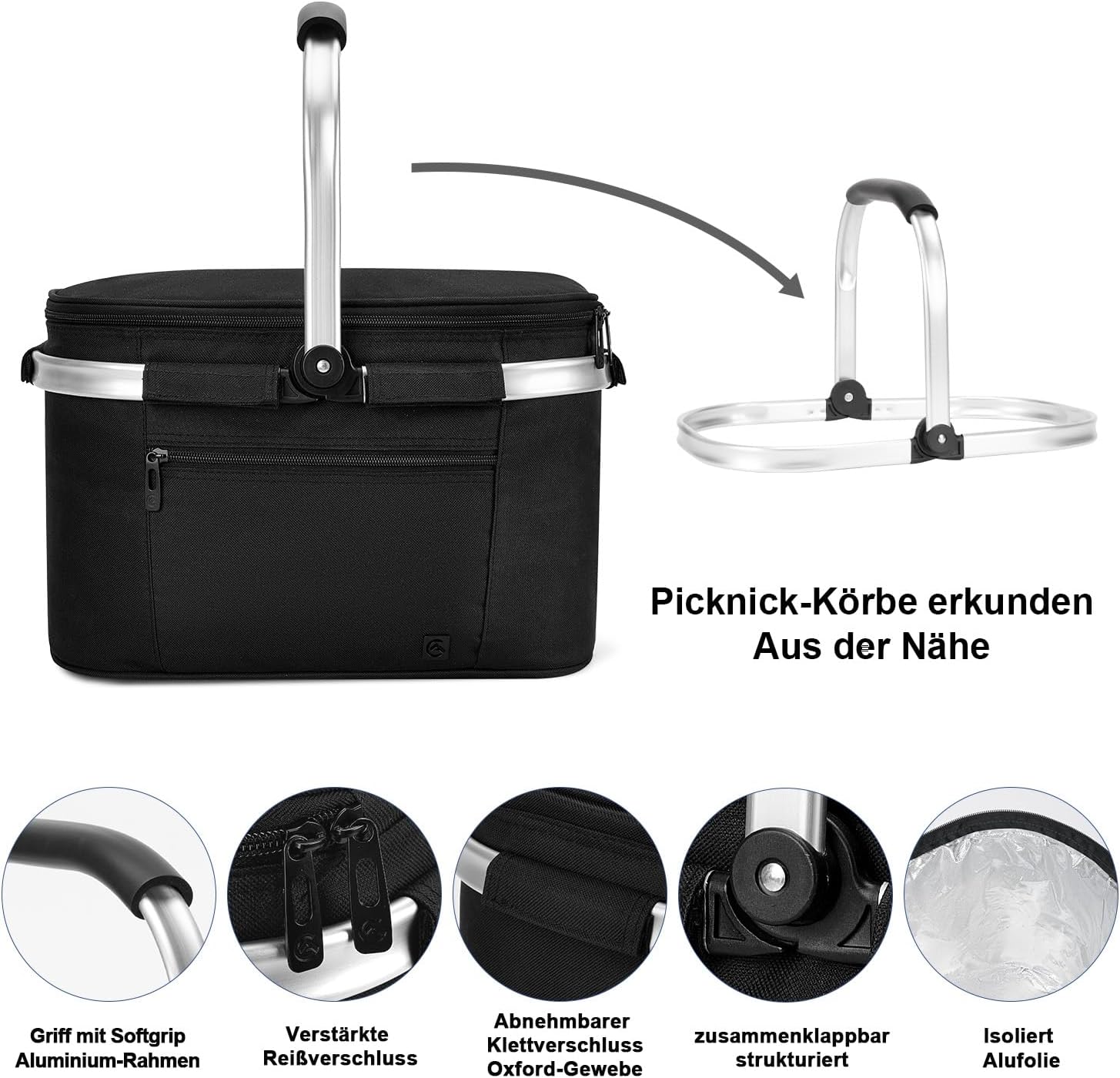 ALLCAMP Kuehlkorb faltbar mit Deckel und Aluminiumrahmen L-XL Thermotasche