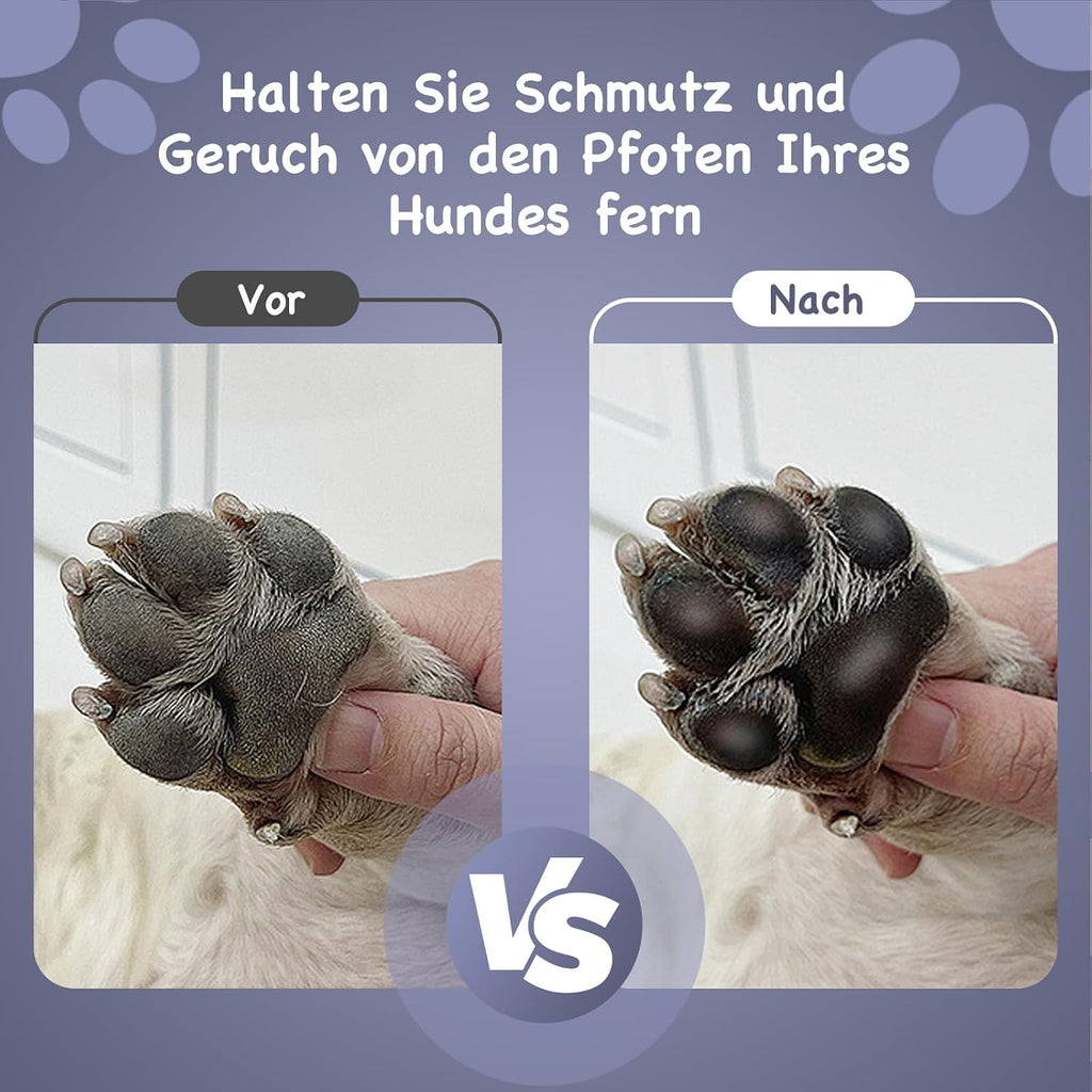 Pfotenreiniger fuer Hunde mit Griff 4 Handtuecher und Badebuerste Grau