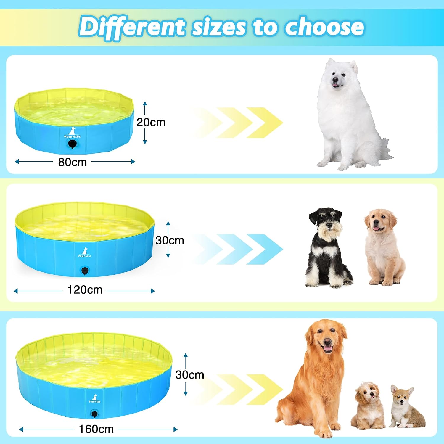 Pourbibi Hundepool 120 x 30 cm faltbares Planschbecken rutschfest fuer grosse Hund