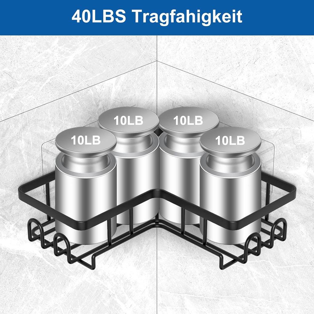 3er Set Eck-Duschablage schwarz ohne Bohren, rostfreies Duschregal