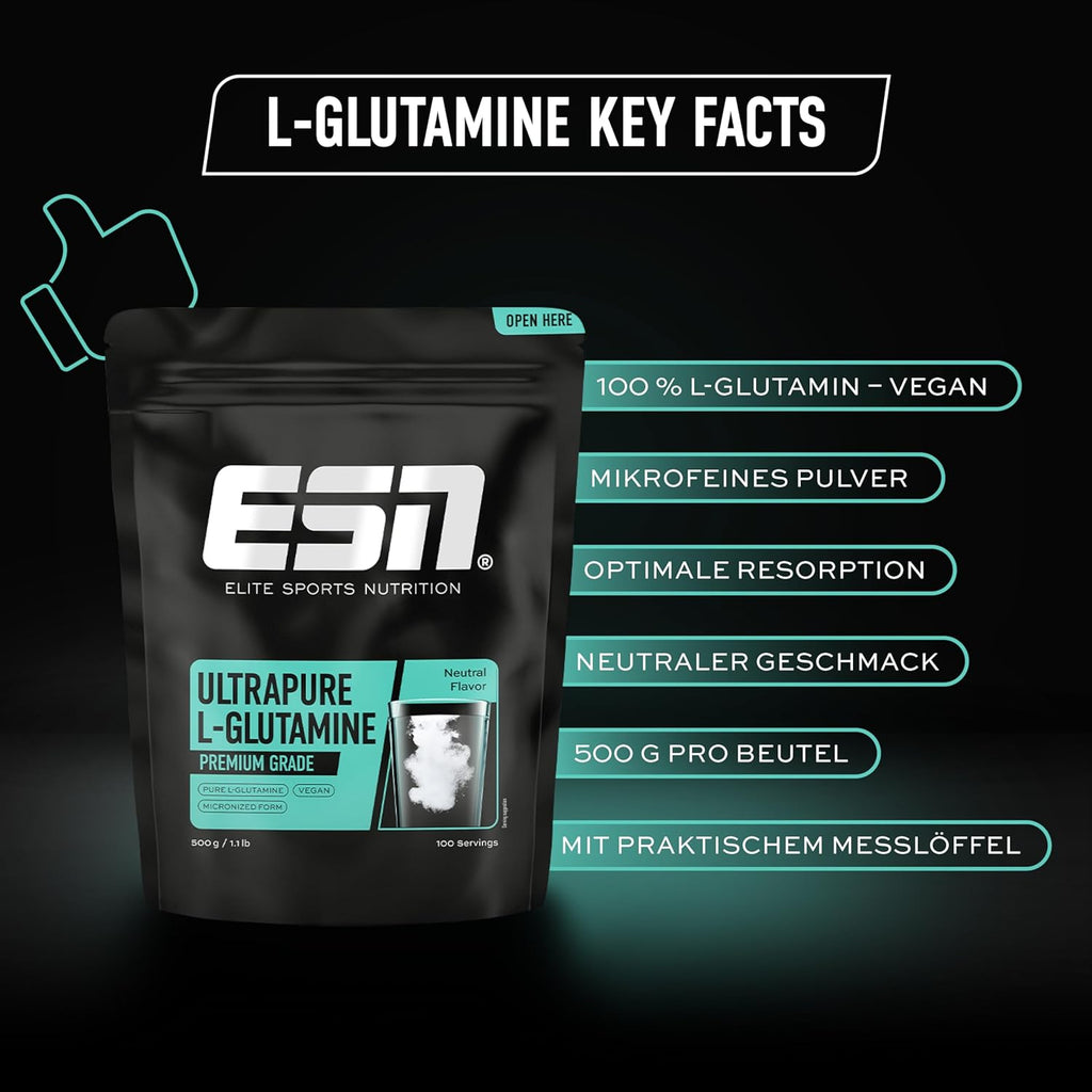 ESN L-Glutamin Pulver 500g mikrofein 5000 mg pro Portion Aminosaeure