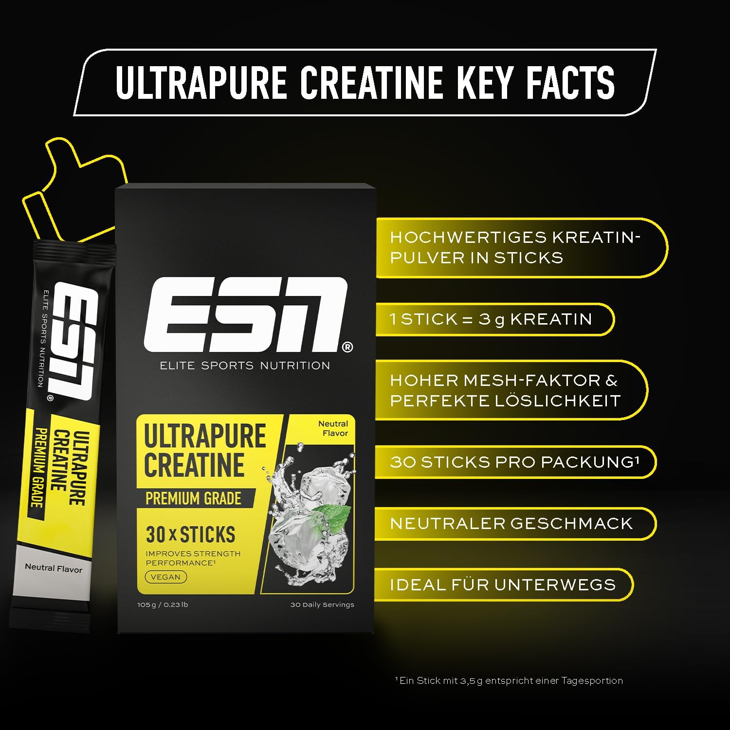 ESN Ultrapure Creatine Monohydrate Sticks 30 Portionen verschiedene Sorten