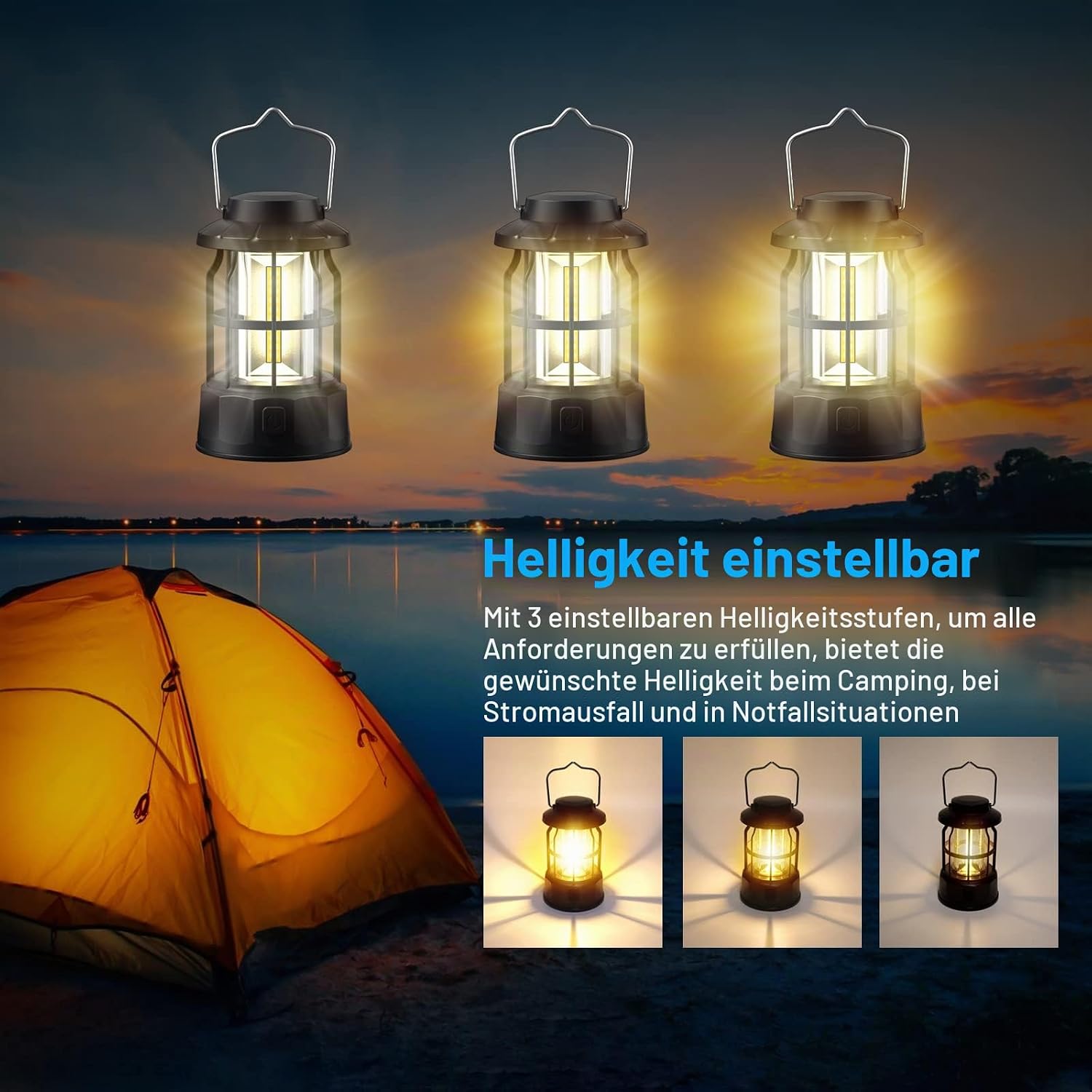 2er LED Campinglampe batteriebetrieben IPX4 wasserdicht dimmbar fuer Wandern Ange