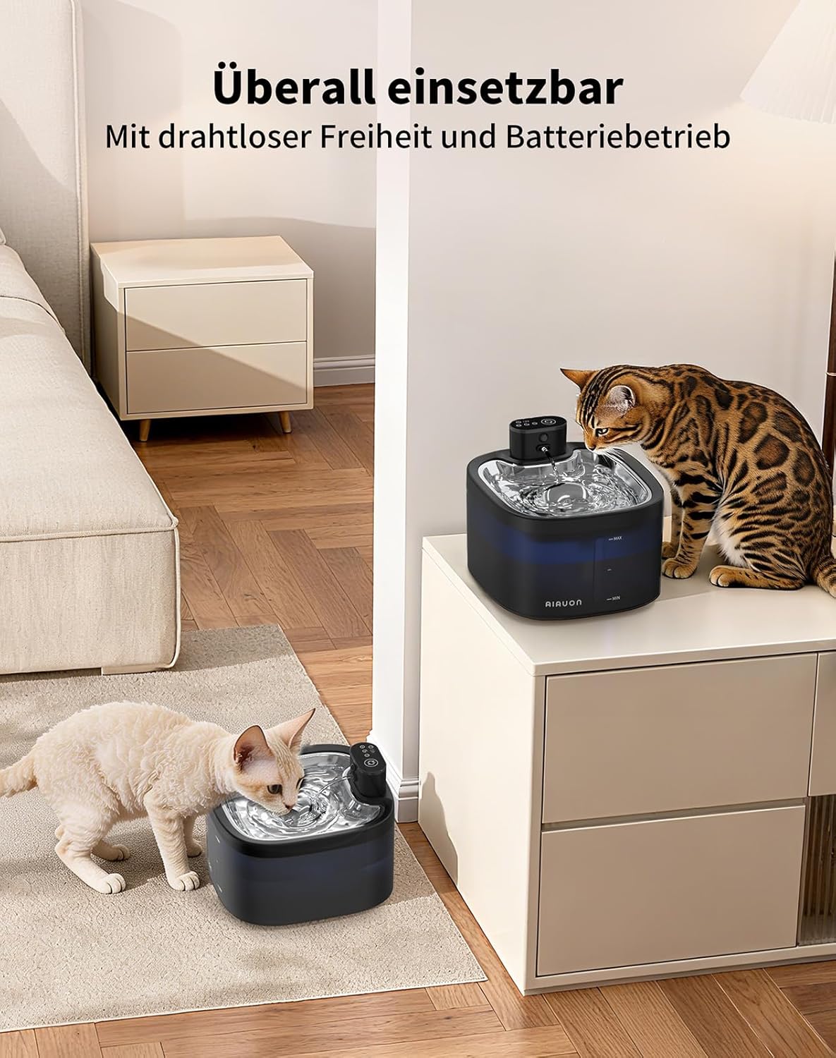 Katzenbrunnen kabellos 118oz/ Drahtlos & Ultra-leise (<25dB) mit Sensor- und