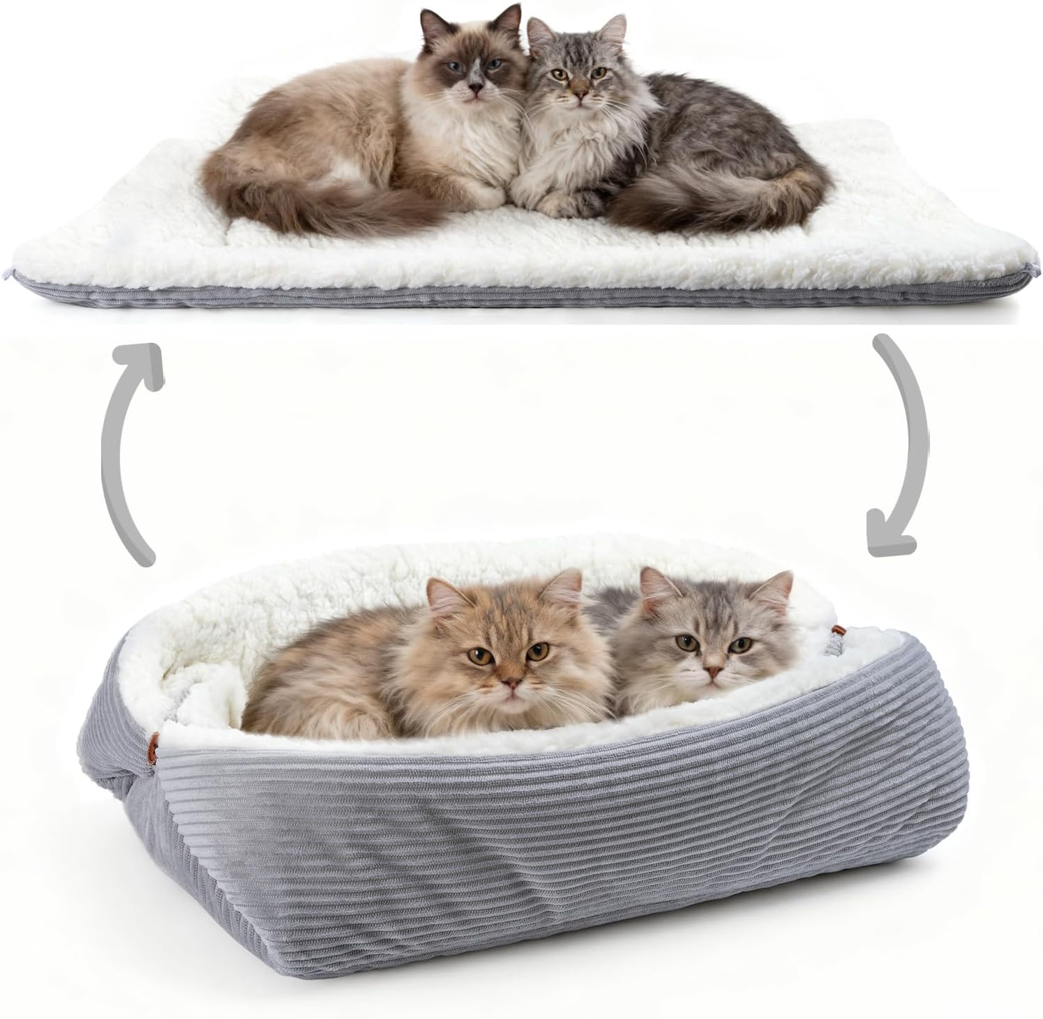 Katzenbett waschbar 42x38 cm Pluesch 2-in-1 Kissen Decke Sofa, entfaltet 61x51 cm