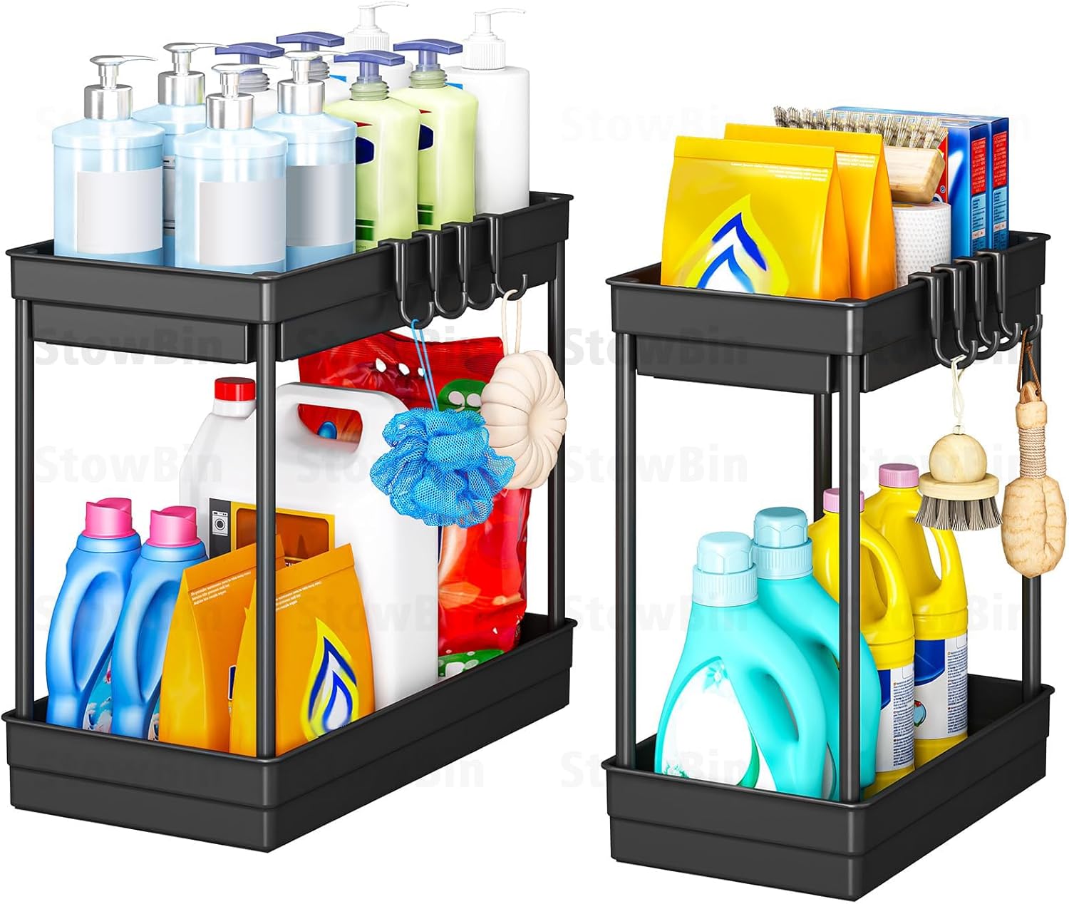Unter-Waschbecken Organizer 2er Set Regal mit Haken fuer Kueche Bad