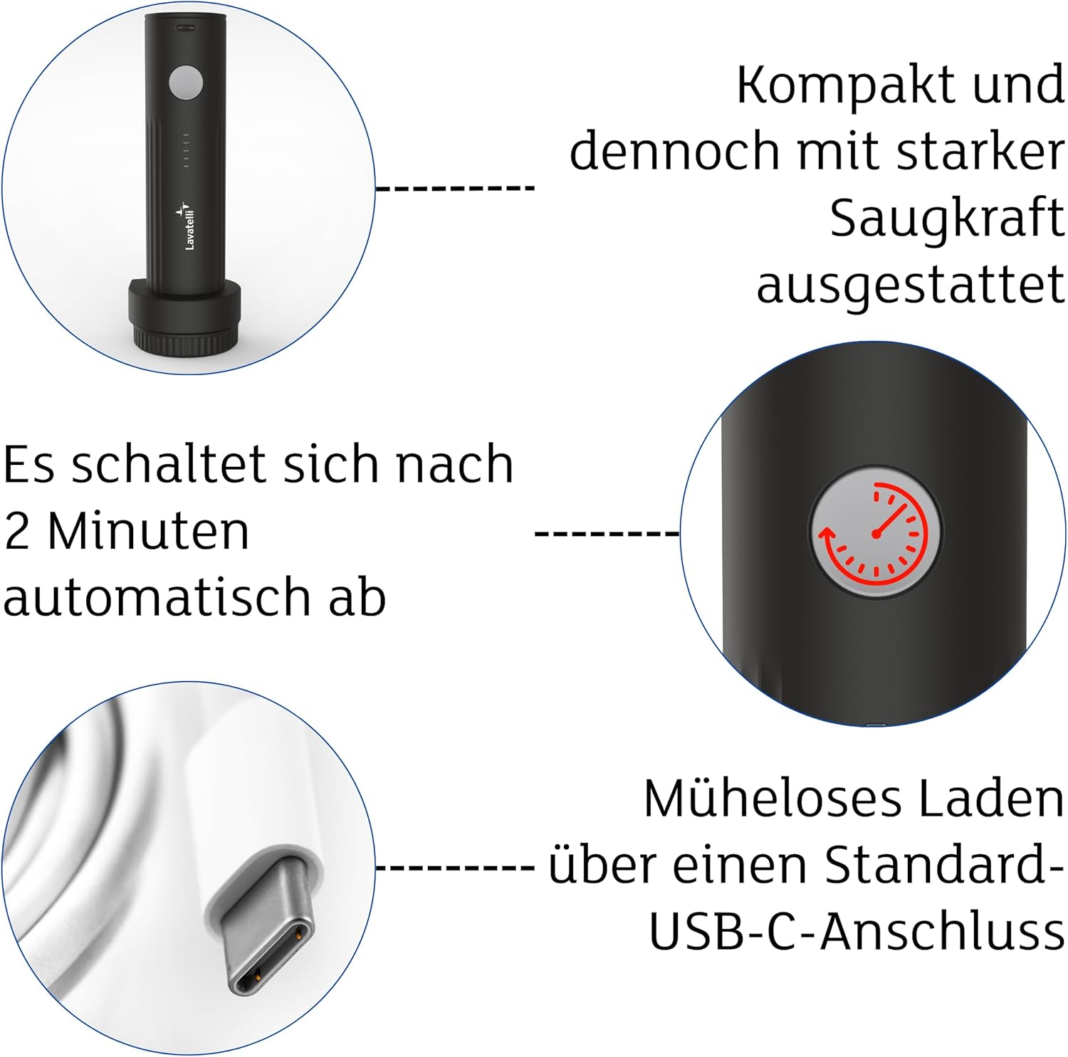 Lavatelli VAC-U-PUMP elektrische Vakuumpumpe USB-C kompakt 45cm-90cm