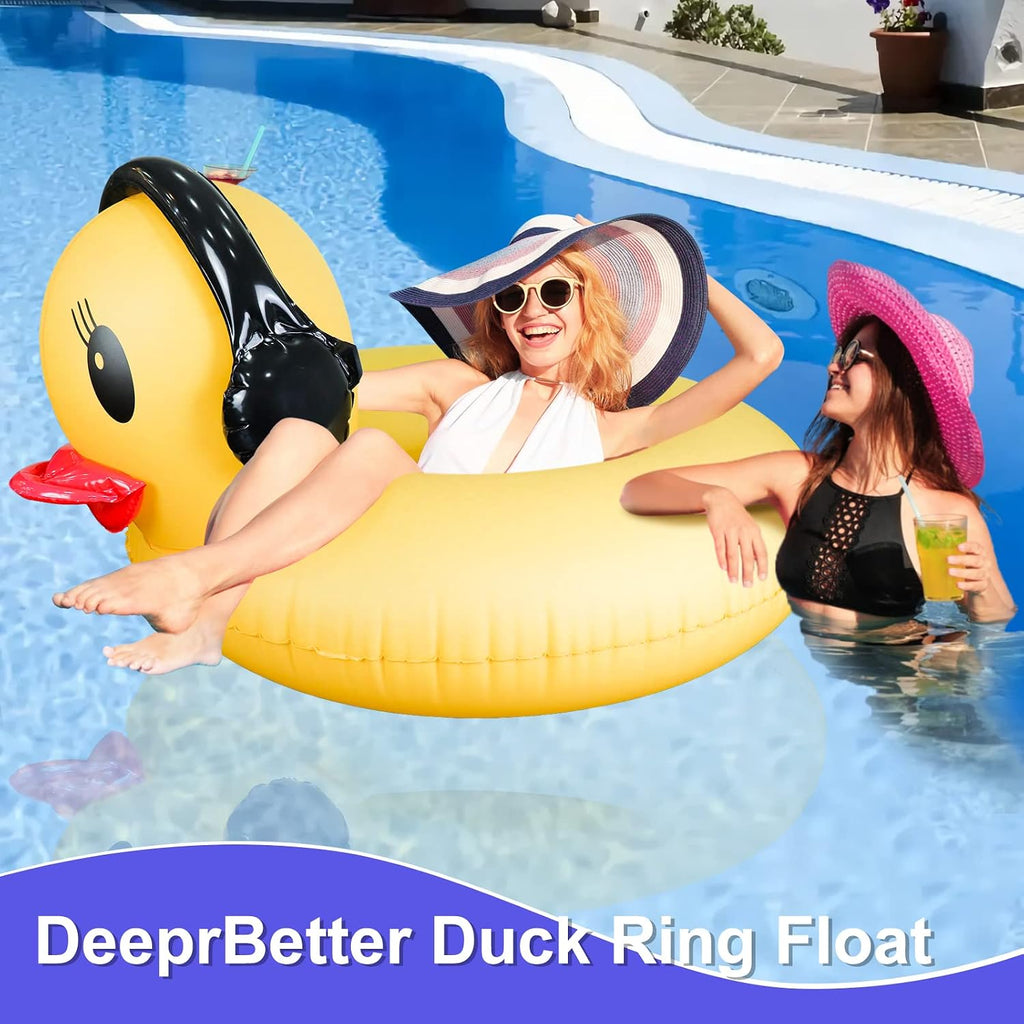 DeeprBetter Schwimmreifen Ente mit LED Licht Solar 107cm Pool Luftmatratze Badei