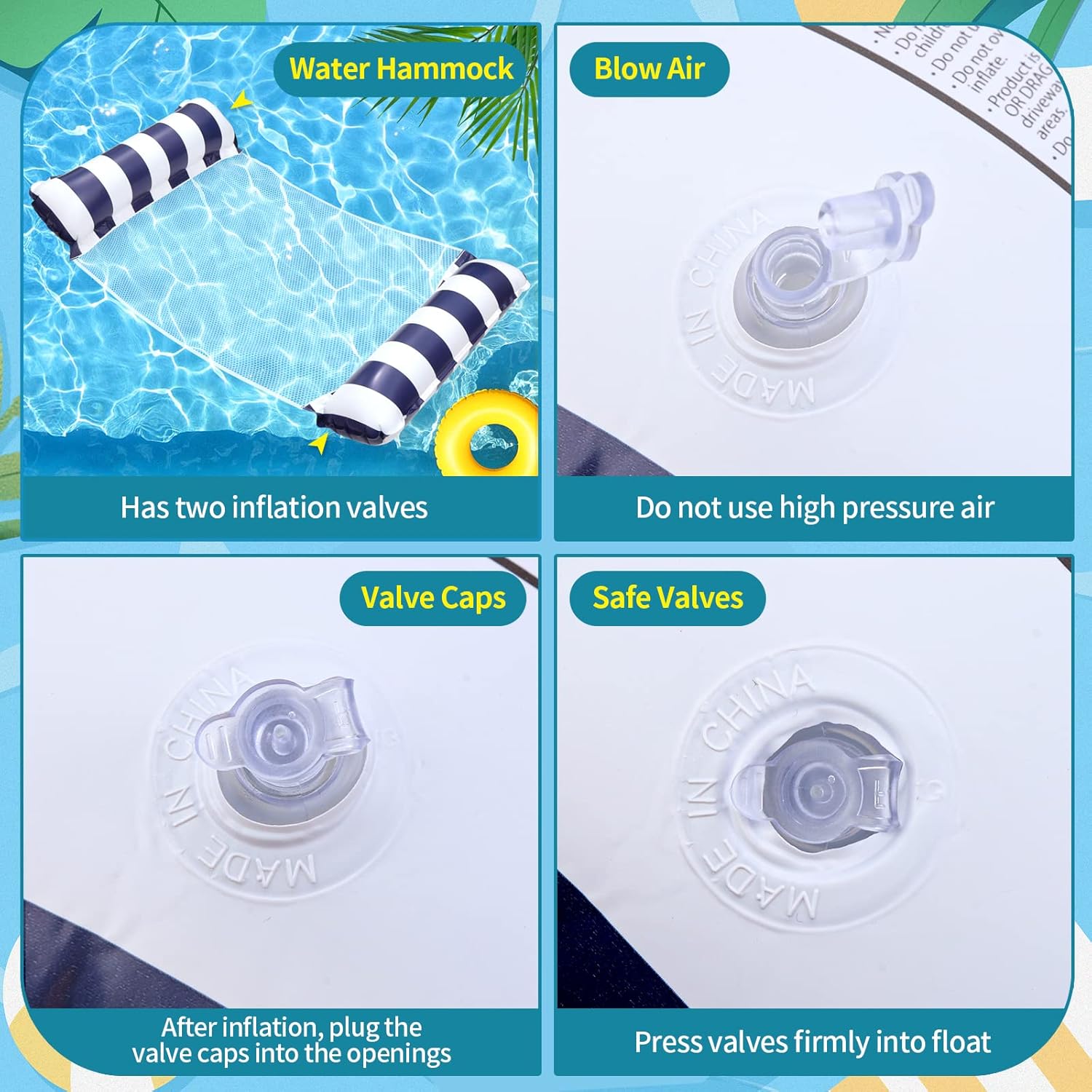 Aufblasbare Wasserhaengematte 4-in-1, 2 Stueck Luftmatratze fuer Pool Strand