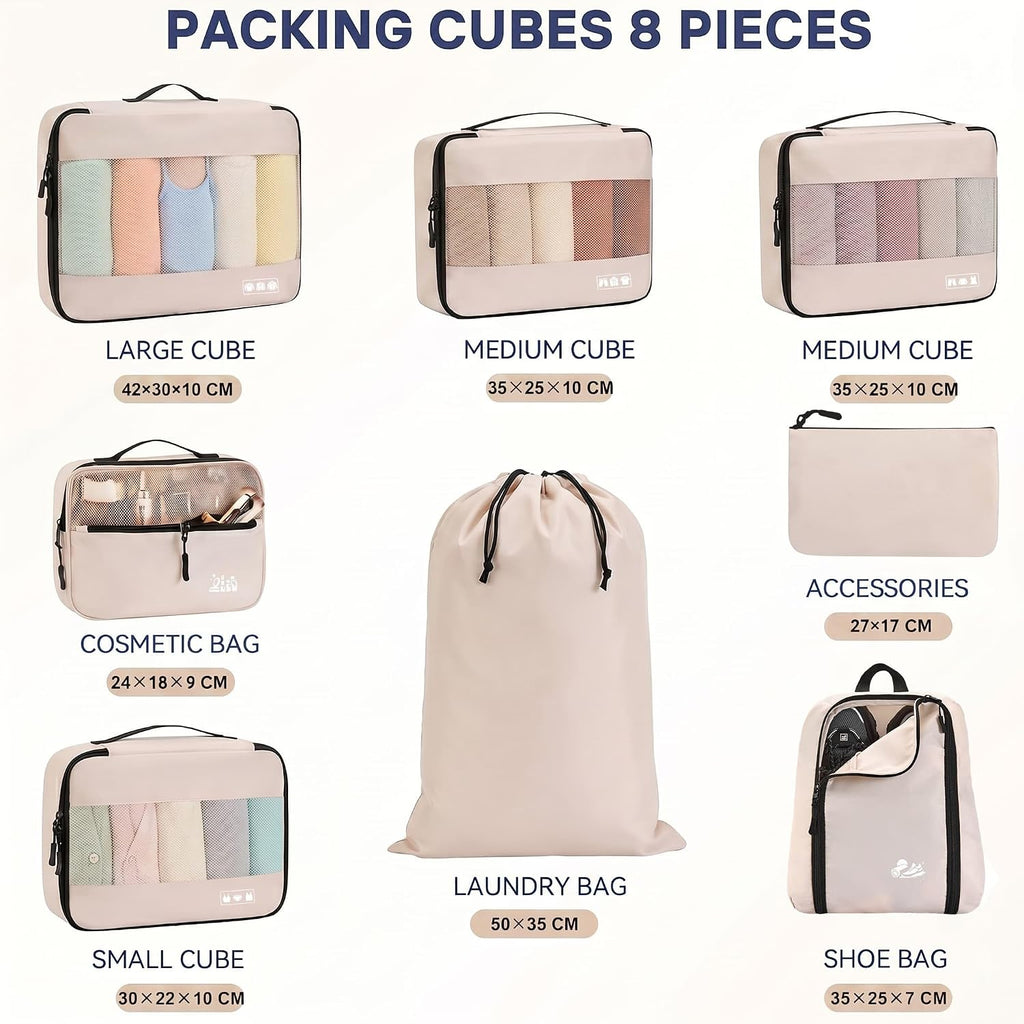 MURISE Packwuerfel 8er Set Koffer Organizer Reise Packtaschen Schwarz